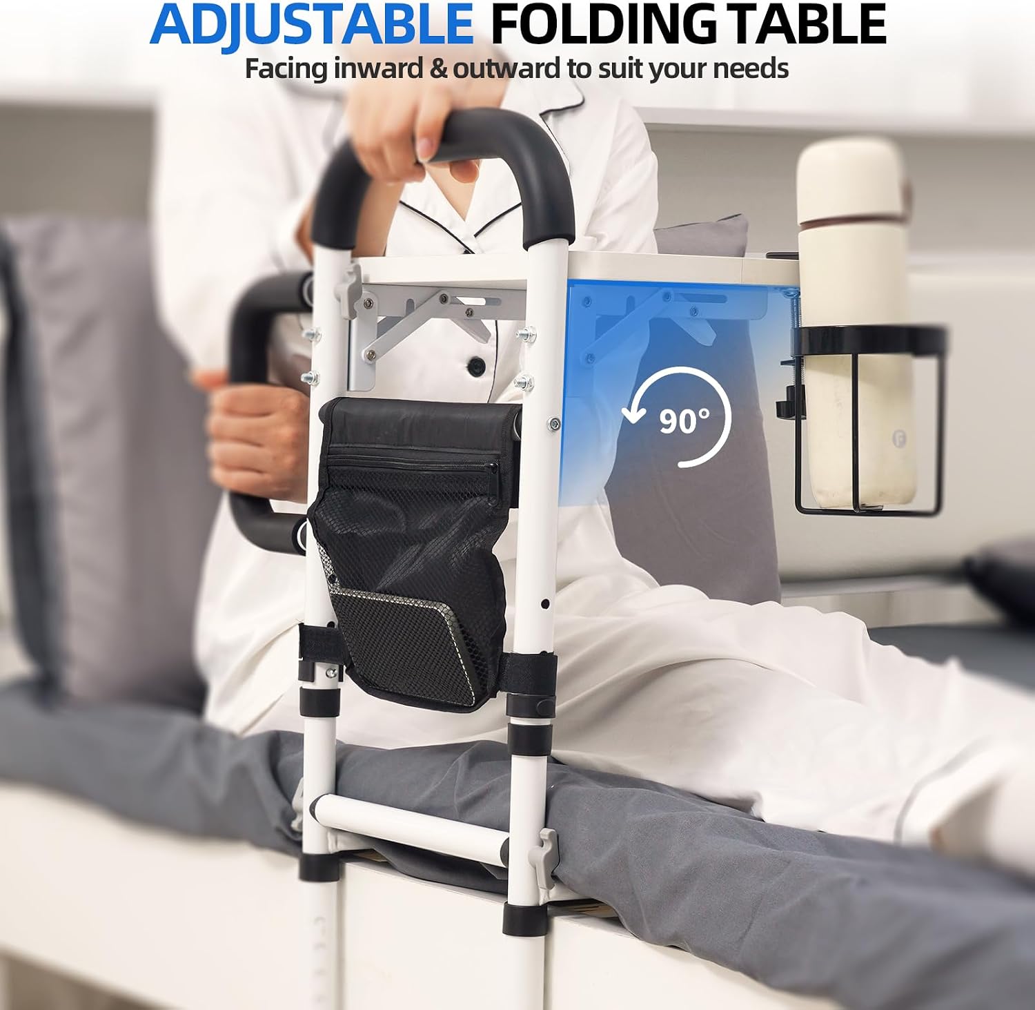 Bed Rail for Elderly Adults Safety,Adjustable Bedside Assist Rail with Storage Pocket