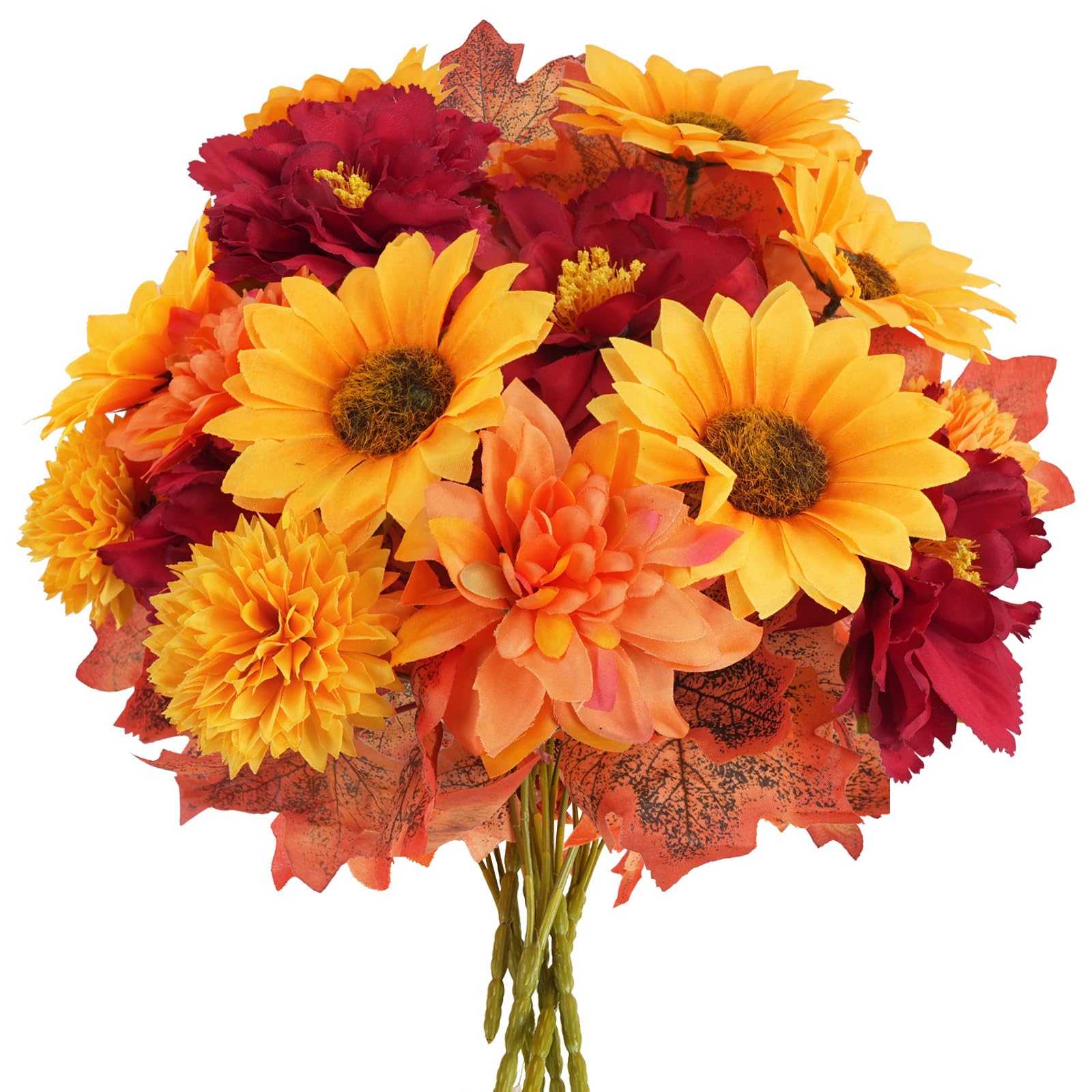 Fleurs d'automne artificielles lot de 6 fausses mamans et hortensias pour extérieur et tombe