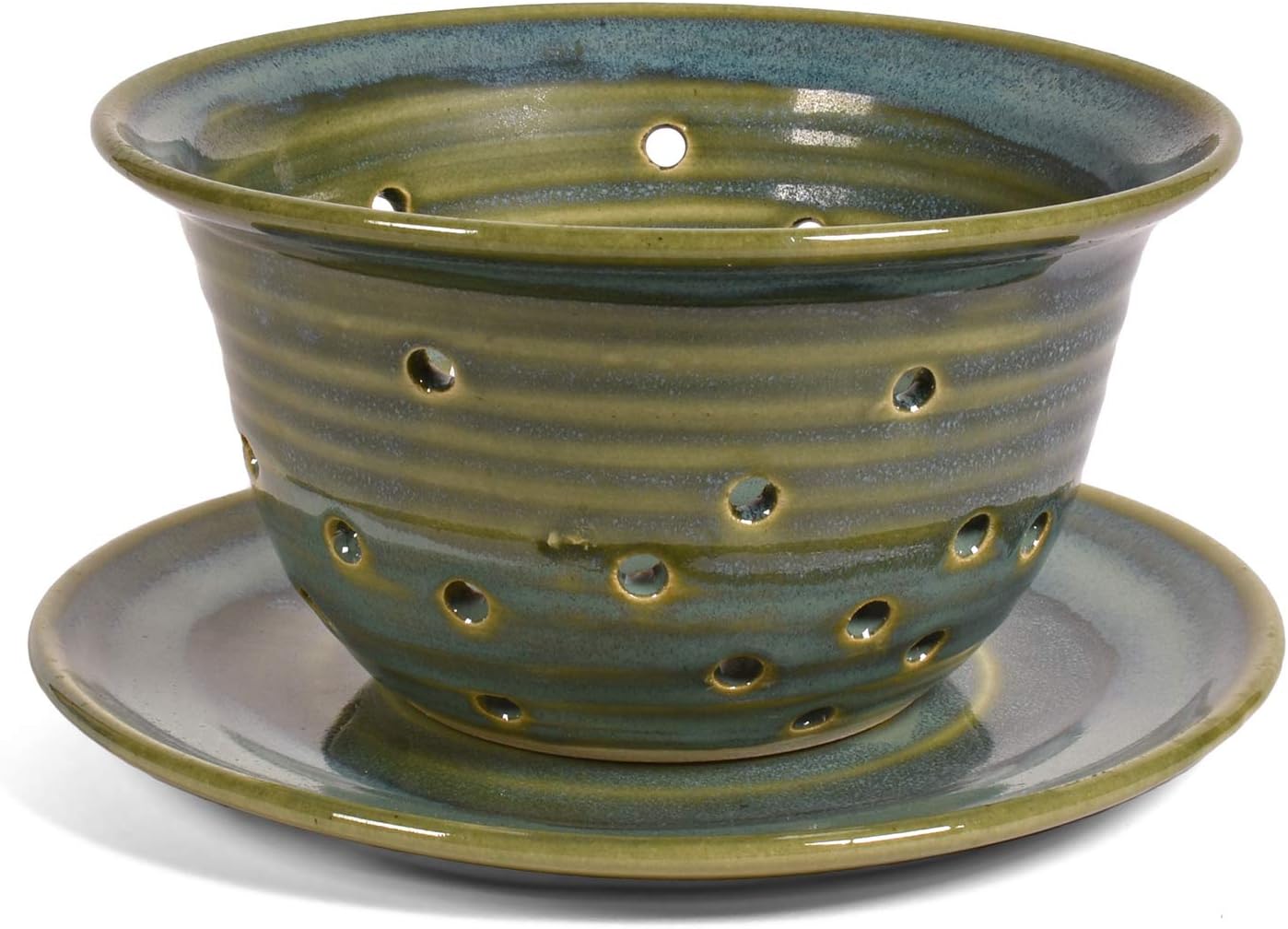 Berry Colander and Plate Set by Holman Pottery, Handmade in the USA, Sea Pearl