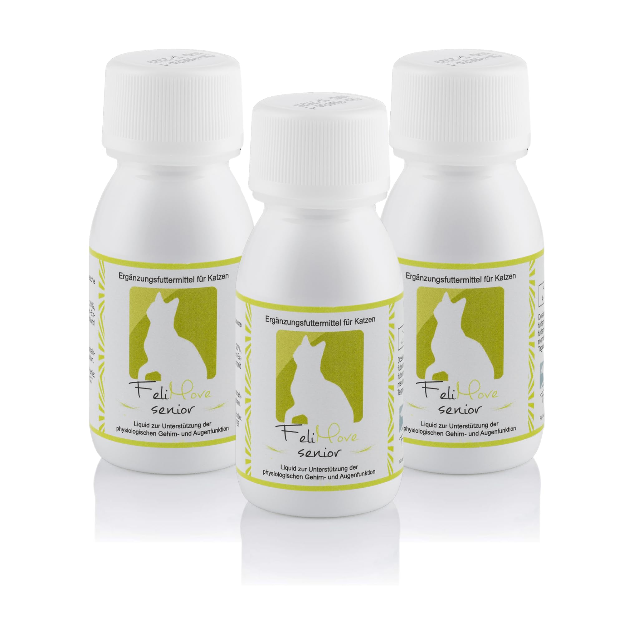 Dreierpack | Senior Liquid (3 x 60 ml) - für Katzen Senioren zur Unterstützung für Augen und Gehirn im Alter | Mit DHA, Ginkgo, FloraGlo, B12