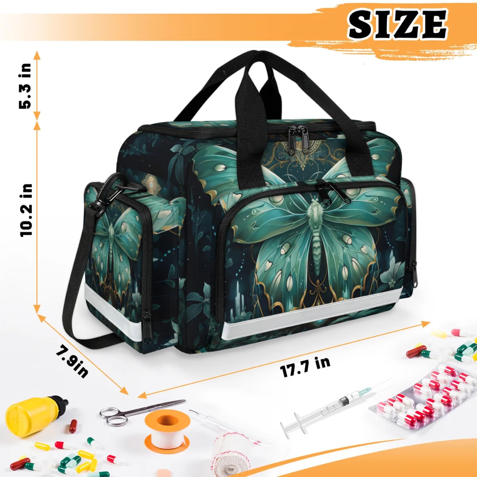 GzLeyigou First Aid Bags Empty, Mysterious Butterfly Emergency Bag First Aid Kit Multiple Compartment Kit Carrier On Call Trauma Bag For Paramedics Emergency Medical Supplies Kit
