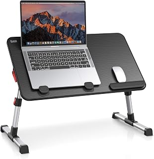 SAIJI Adjustable Laptop Desk: Portable Foldable Lap Stand with Height & Angle Tilt for Bed, Couch, Floor - Black Medium