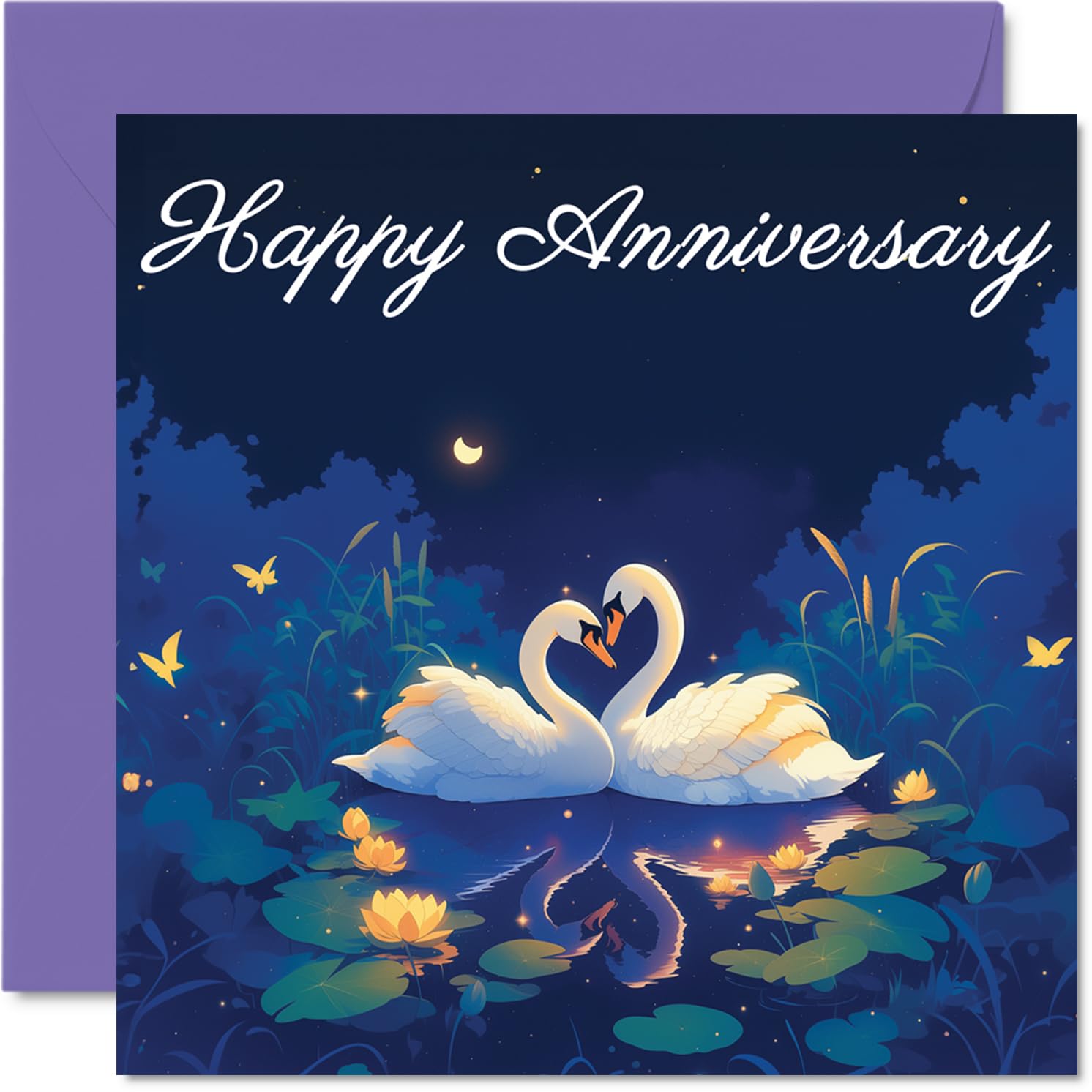 Cute Anniversary Card - Swans in Love - Romantic Happy Anniversary Card for Women Men, 145mm Sweet I Love You Anniversaries Greeting Cards