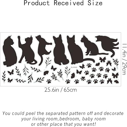 Miniatura 10 de SUPERDANT Calcomanías de pared de gatos de dibujos animados de 10 estilos, decoración de dormitorio de gato lindo con estampado de patas,