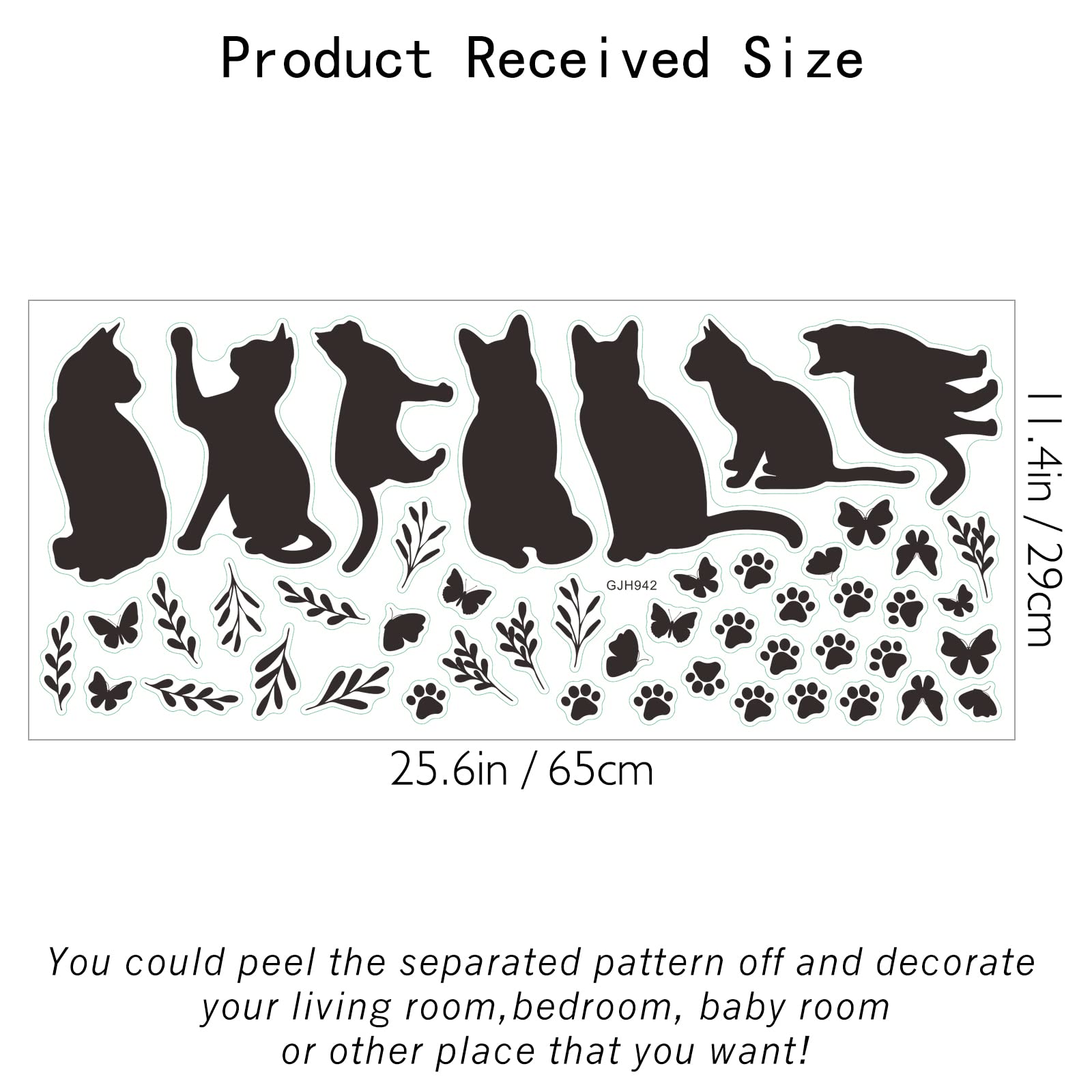 SUPERDANT Adesivo da Parete Gatto Nero Adesivi Muro Silhouette di Gatto Adesivo Muro Decorativo Farfalla Decorazione Da Parete Stampa Zampa Arte Animale Arte Fai Da Te Finestra Clings Kid Nursery