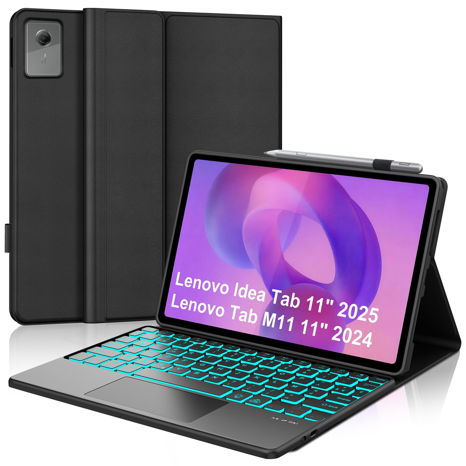 Teclado para Lenovo Idea Tab 11" 2025/Tab M11 con Retroiluminado y Touchpad | Teclado Bluetooth Retroiluminado Desmontable con Funda Delgada y Touchpad para Tablet Lenovo Tab K11 Gen 2 (TB336FU, TB336ZU)
