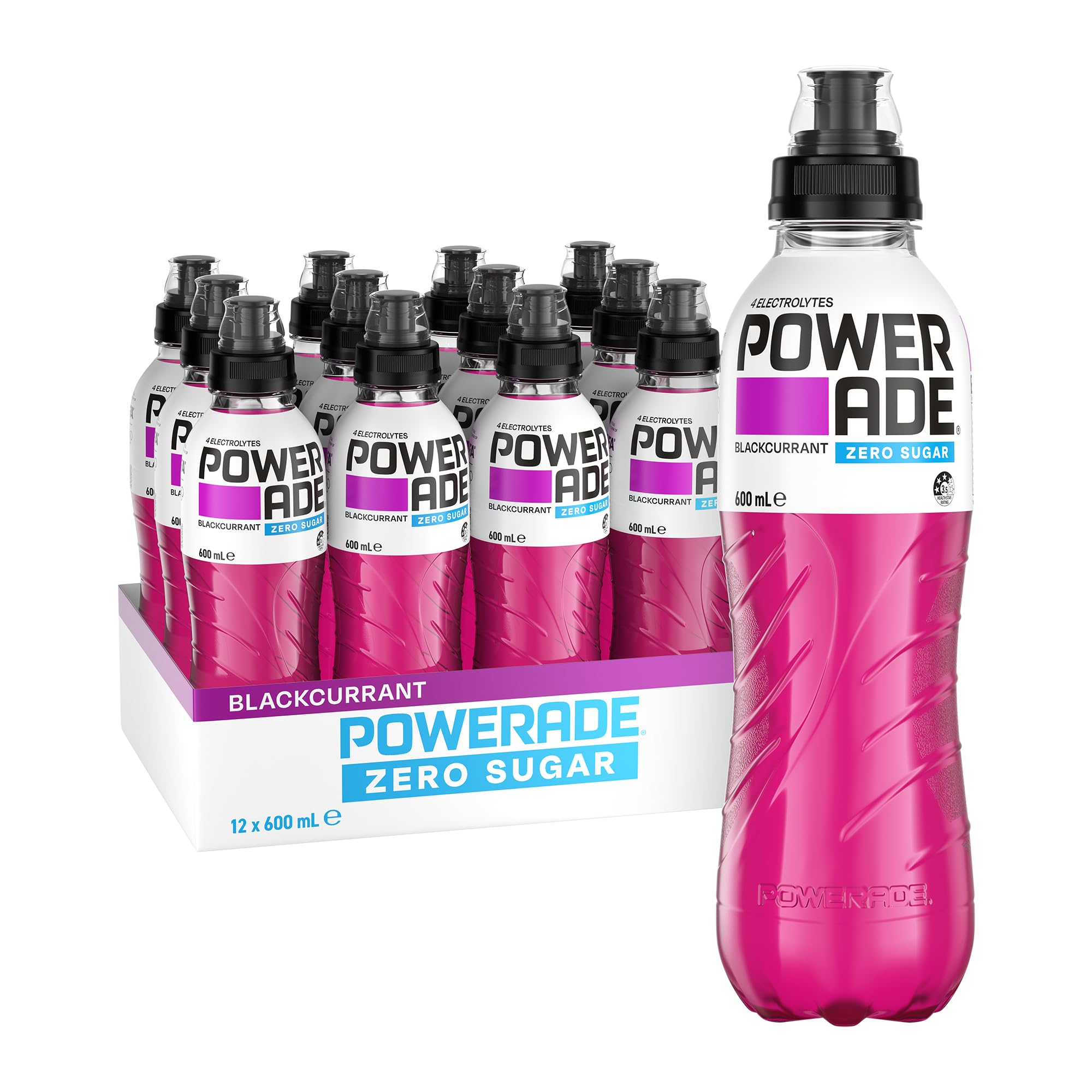 Powerade Zero Sugar Blackcurrant Sipper Cap Multipack Bottles 12 x 600mL
