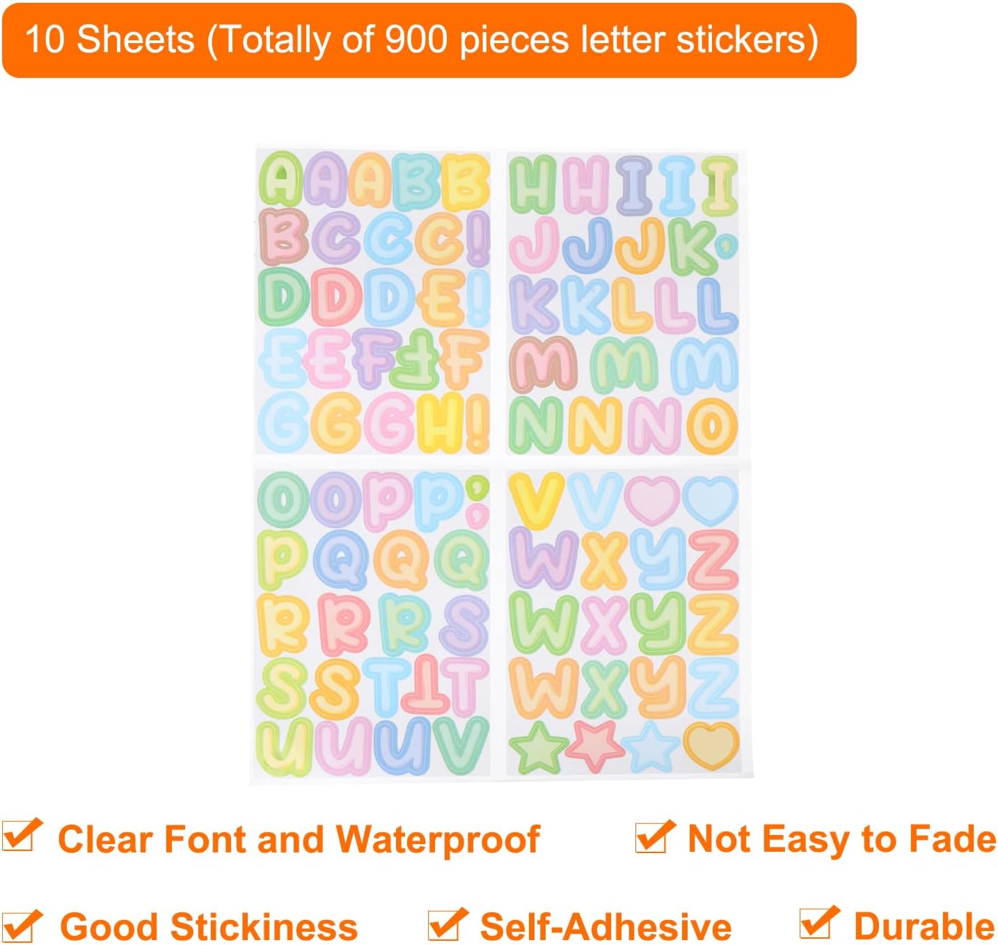 MECCANIXITY 900 Pieces Vinyl Letter Stickers, 10 Sheets 1/2 Inch Color Self-Adhesive Cute Alphabet Stickers for DIY Craft Art Making, Gift Cards, Notebook Decals