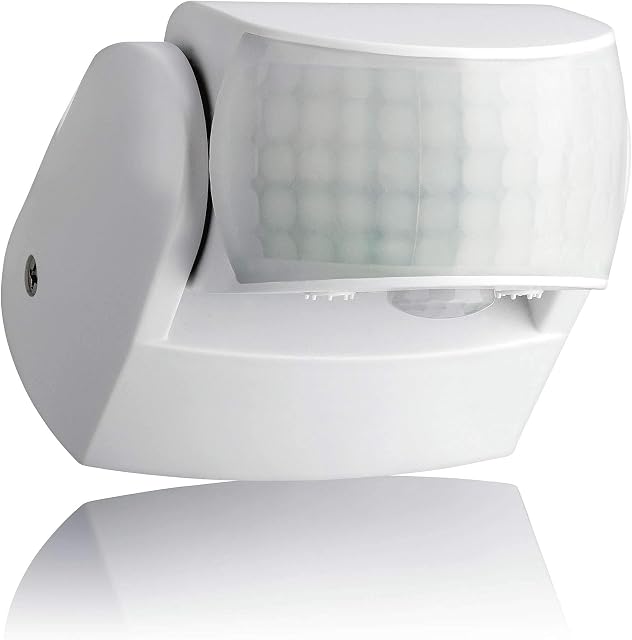 SEBSON PIR Sensor Outdoor IP65, Surface Wall mounted, Infrared Motion Sensor, LED suitable, Range max. 12m/180° + 3m/360°, swivelling, max. 1200/600W, white