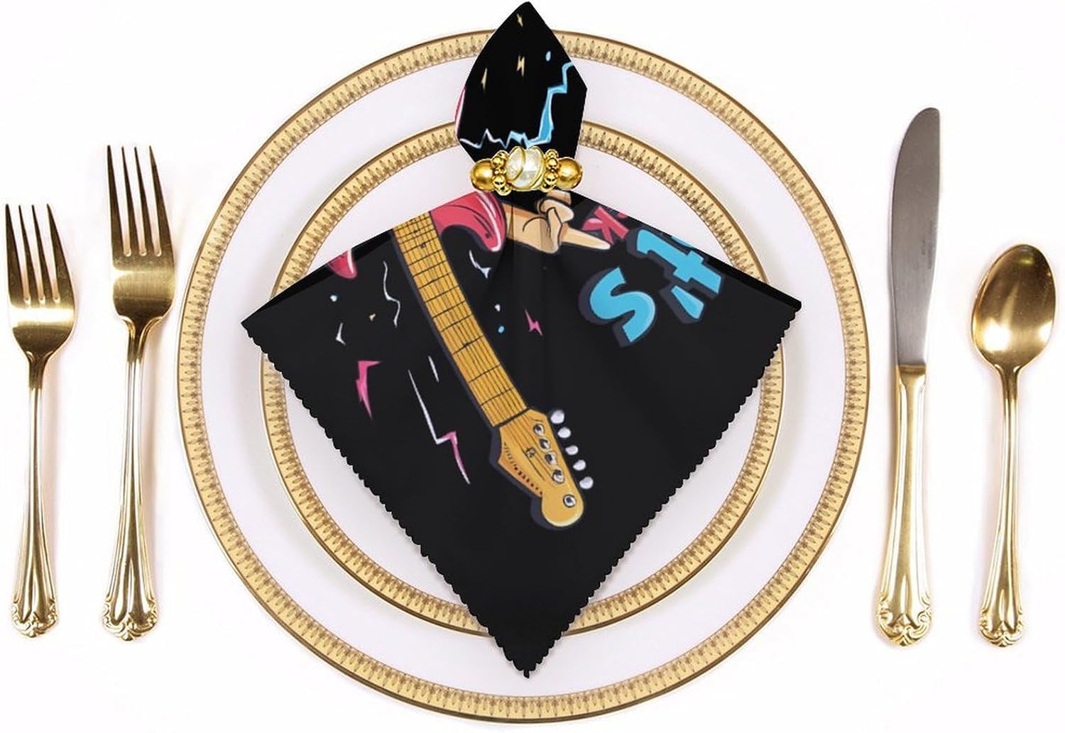 Let's Rock Guitar Music Cloth Napkins Set Reusable Dinner Napkin Cloth Table Napkin for Parties Christmas Weddings image 3