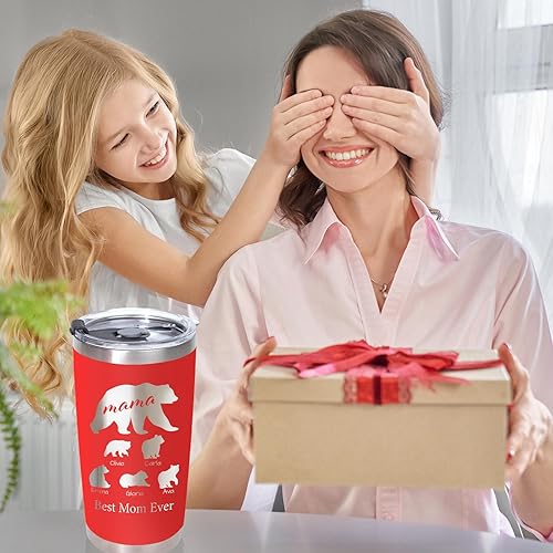 Miniatura 2 de Vaso personalizado con Mama Bear  Taza de café de viaje personalizada de 20 onzas con tapa, regalos de cumpleaños personalizados para mamá, el mejor
