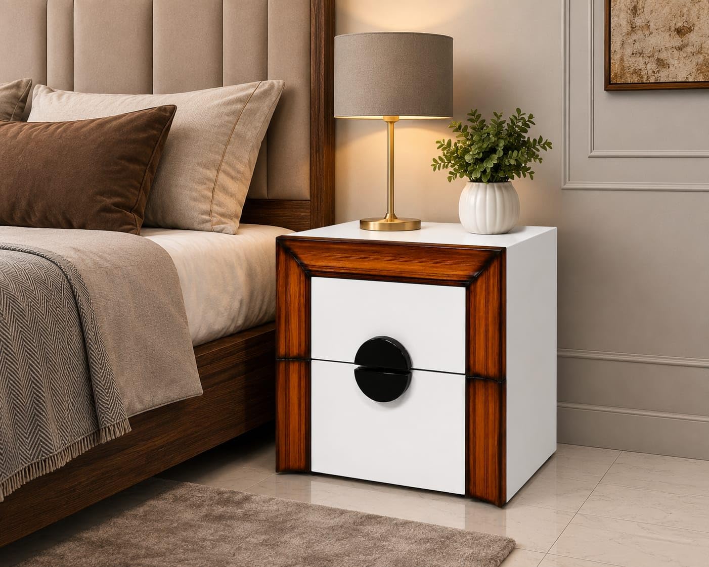 Modern Wooden Bedside Table with 2 Drawers | Engineered Wood Nightstand | Storage Side Table for Bedroom | End Table for Living Room | Bedside Cabinet | Multipurpose Home Furniture-image-29