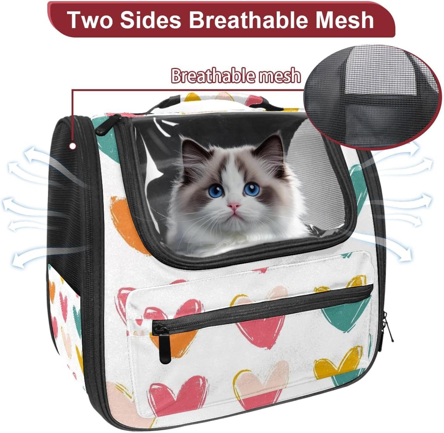 Portable Travel pet Backpack Carrier Hamster Bag Small Dog cat Carrier Breathable Hang Bag, Hearts (16)