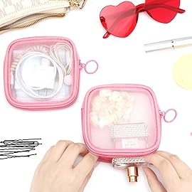 Weewooday 4 Pcs Mesh Makeup Bag Mesh Cosmetic Bag Travel Toiletry Pouch with Zipper Mini Makeup Cosmetic Purse for Daily Accessory(Small,Pink)