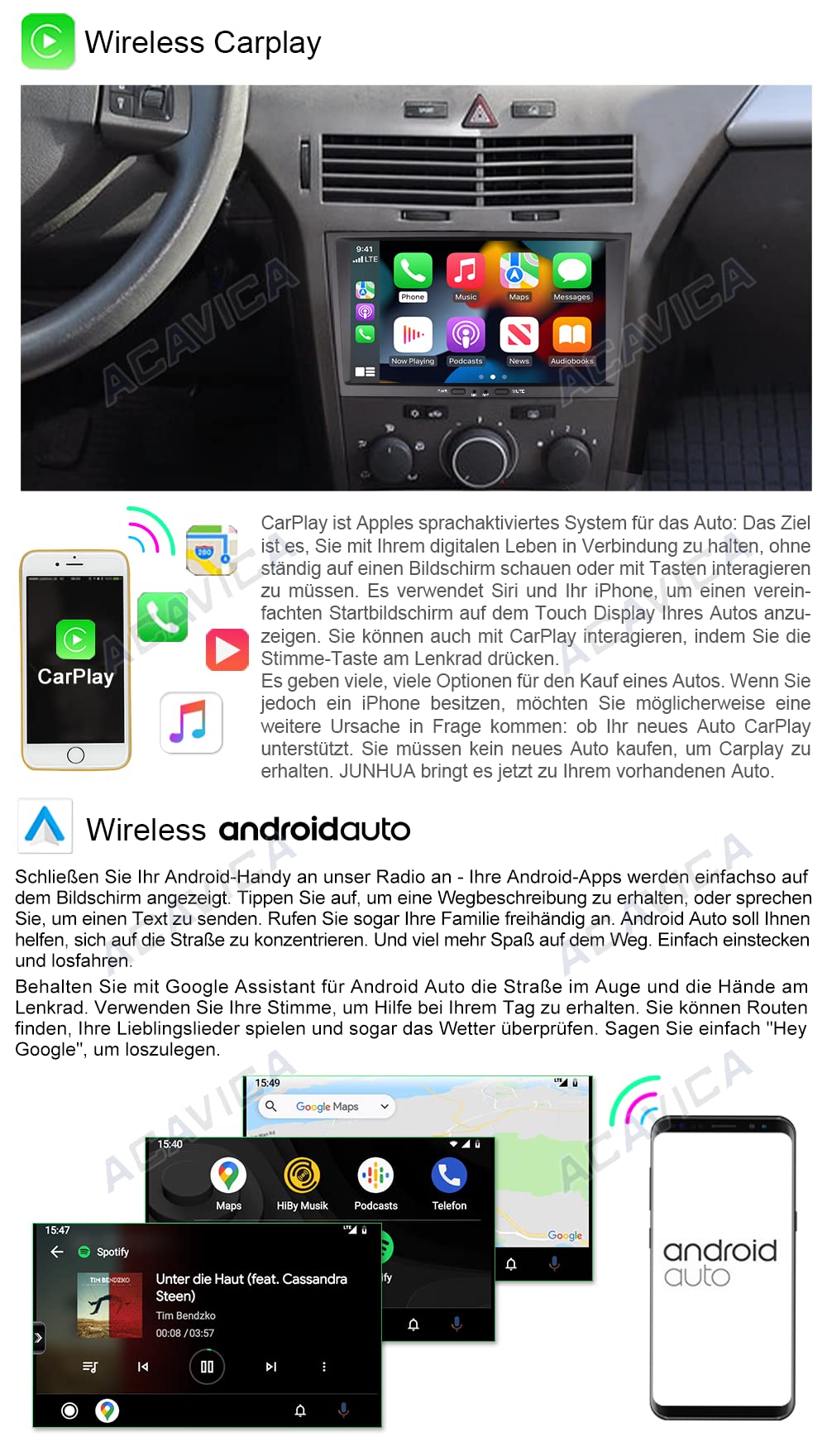 ACAVICA Android 14 Autoradio 8 Zoll Mit Wireless Carplay - 2 DIN Touchscreen Für Opel Astra Corsa Zafira