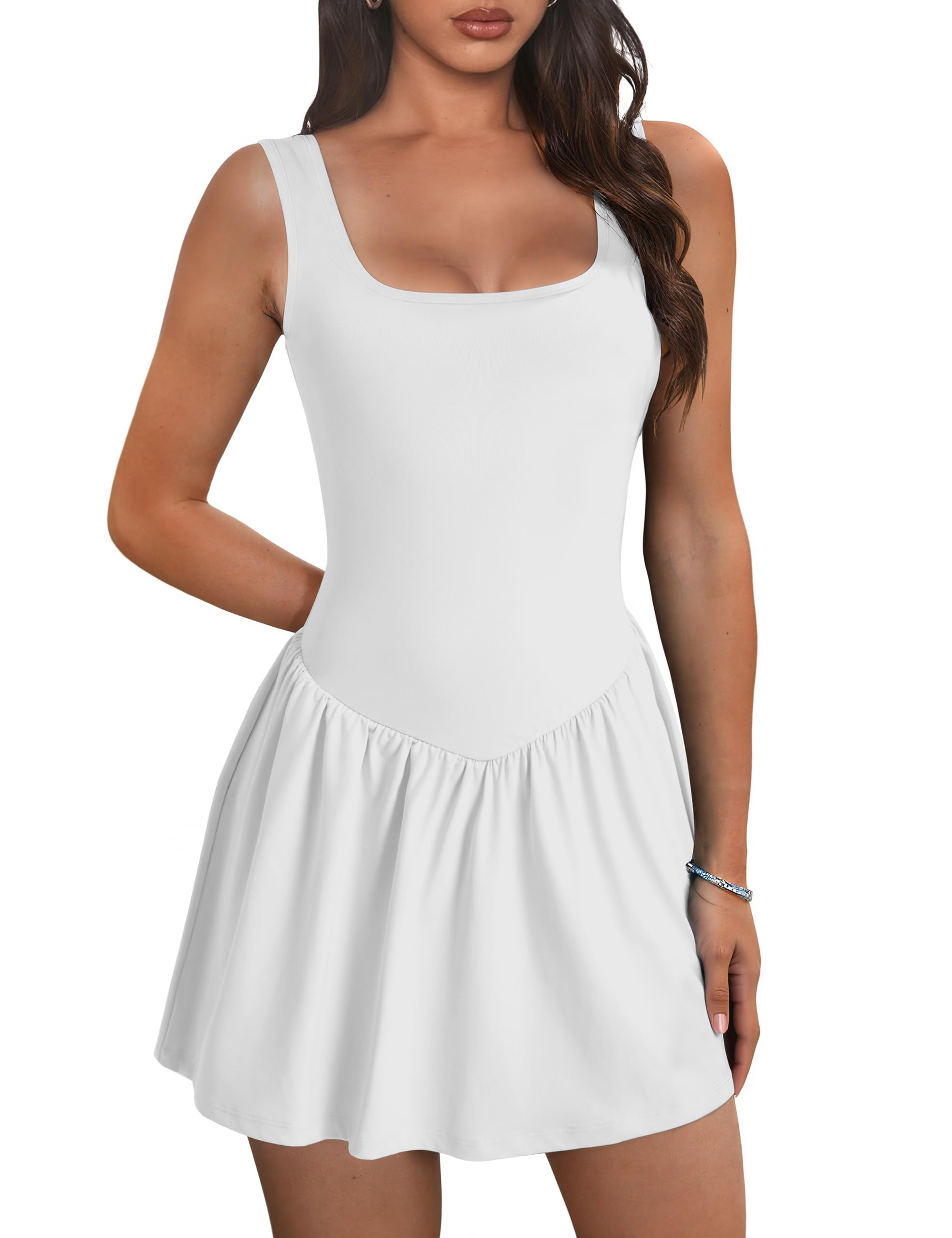 Desol Athletic Dress for Women Square Neck Sleeveless Built in Shorts with Pockets Tennis Dress Golf Active Workout Dress — view 8
