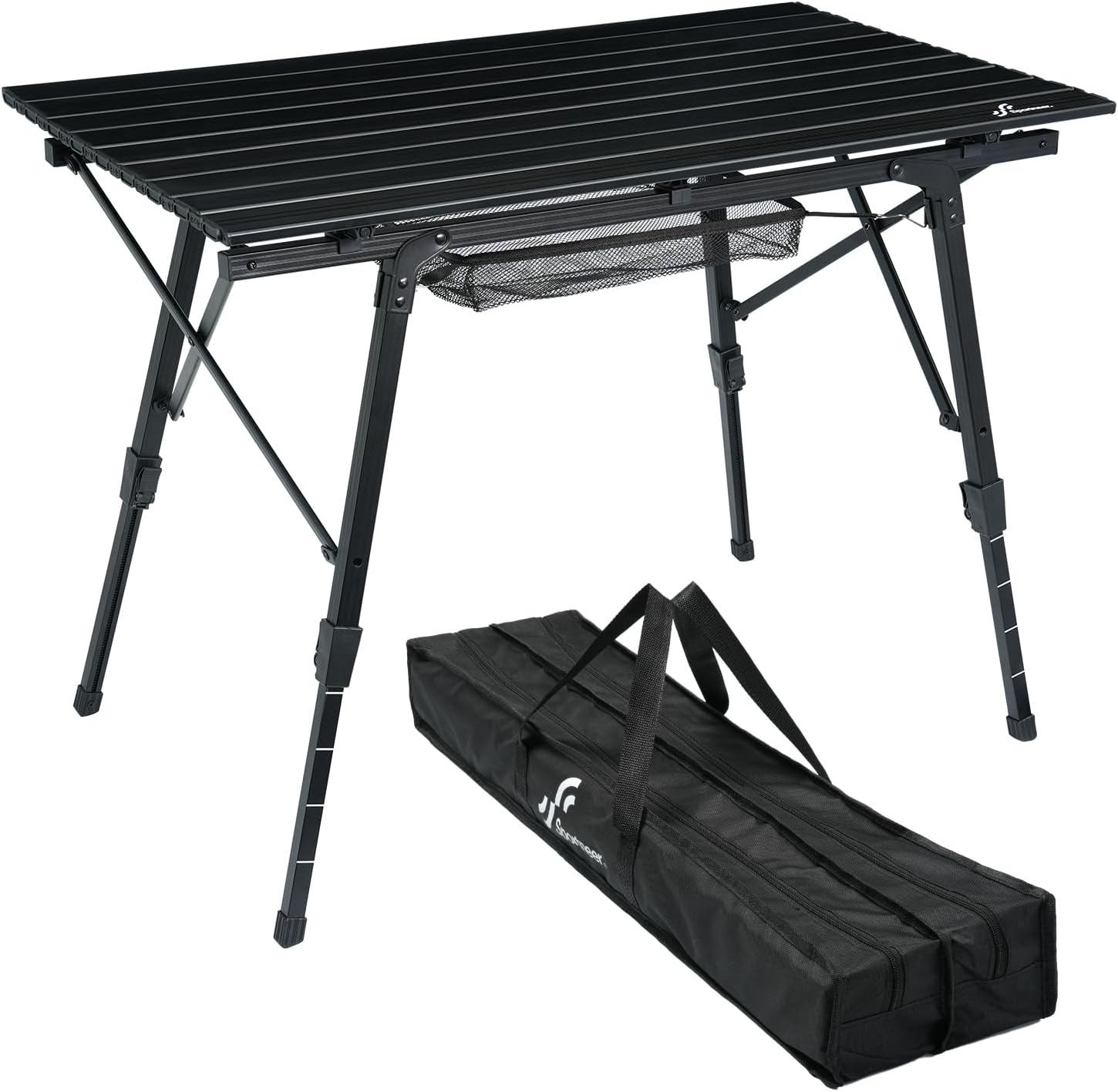 Sportneer Folding Table Camping Table Outdoor Portable Picnic Table with Adjustable Height Mesh Layer Folding Camping table with Aluminum Roll Up Table Top for Camp Kitchen Garden Sewing Work Beach