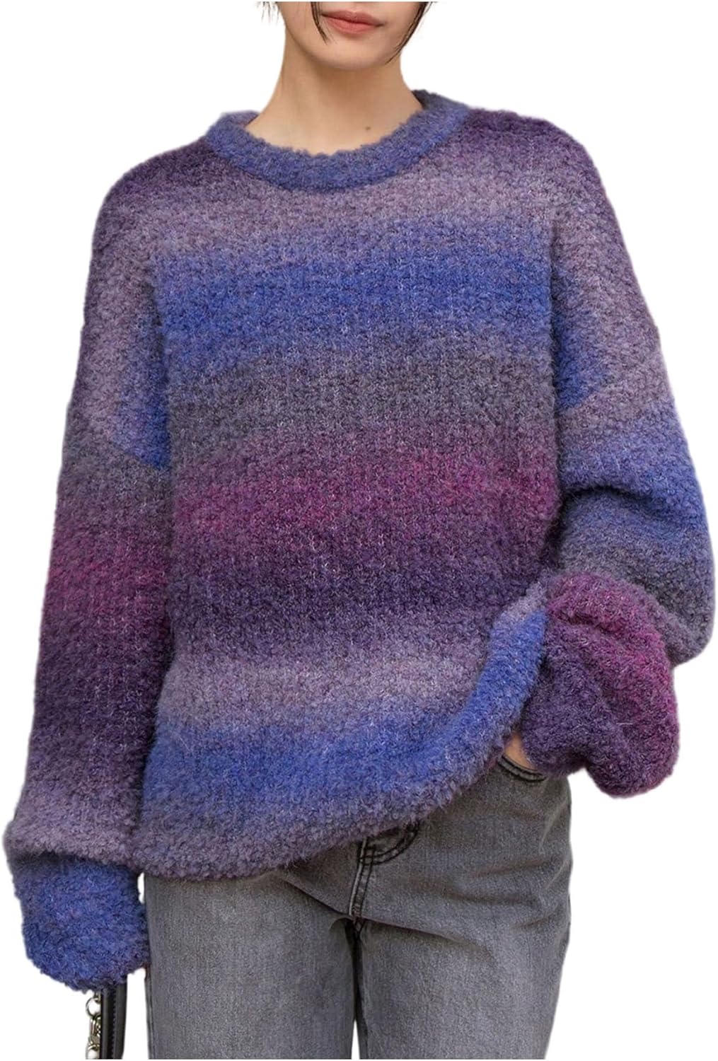 SOLY HUX Women's Vintage Long Sleeve Sweater Crew Neck Knitted Pullover Sweaters Oversized Tops Winter Festivals Clothes
