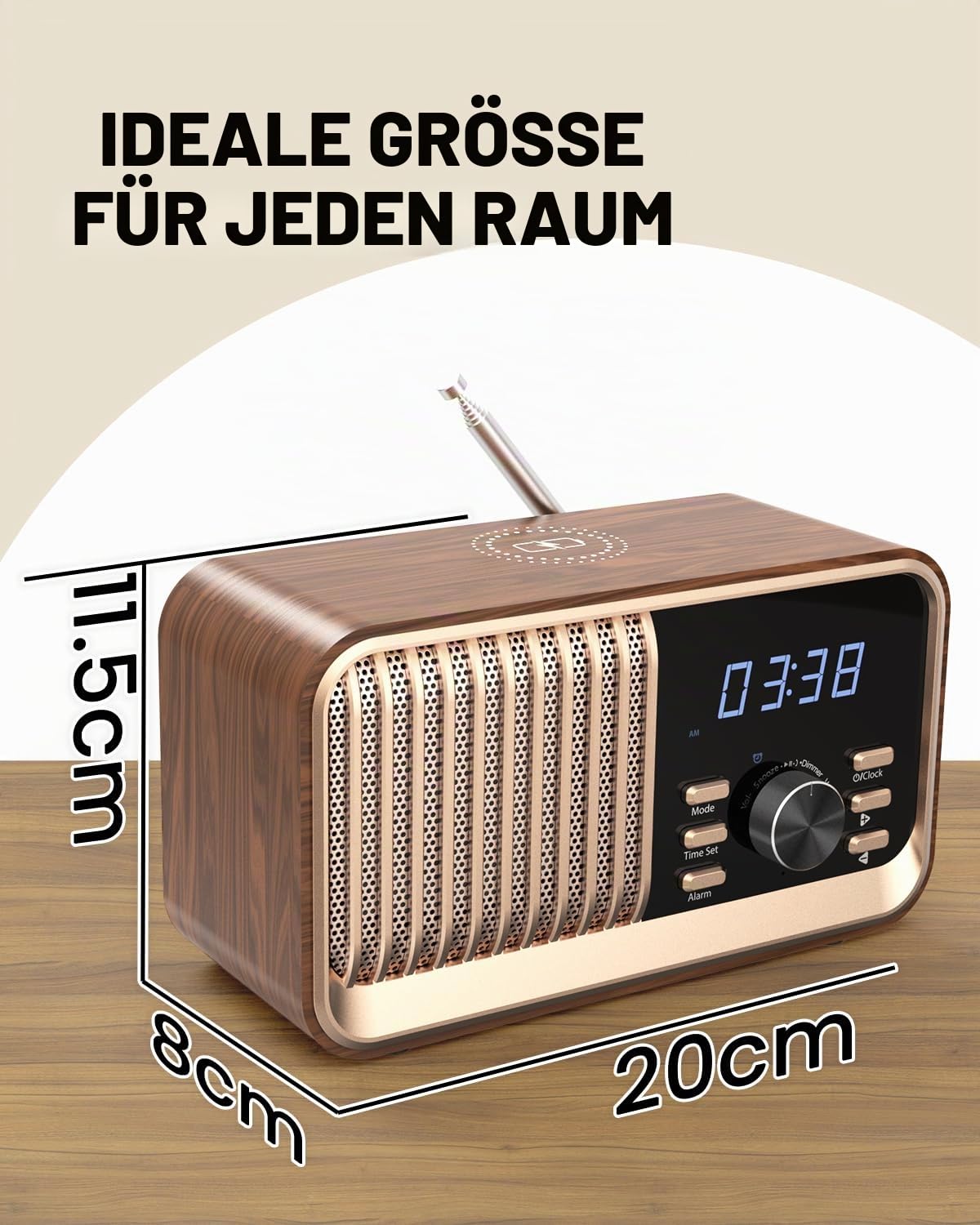 MONODEAL Radiowecker mit Ladefunktion, FM Radio mit Bluetooth Lautsprecher(8W), Schlummerfunktion, USB-Anschluss, TF-Kartensteckplatz, Dimmfunktion für das Schlafzimmer
