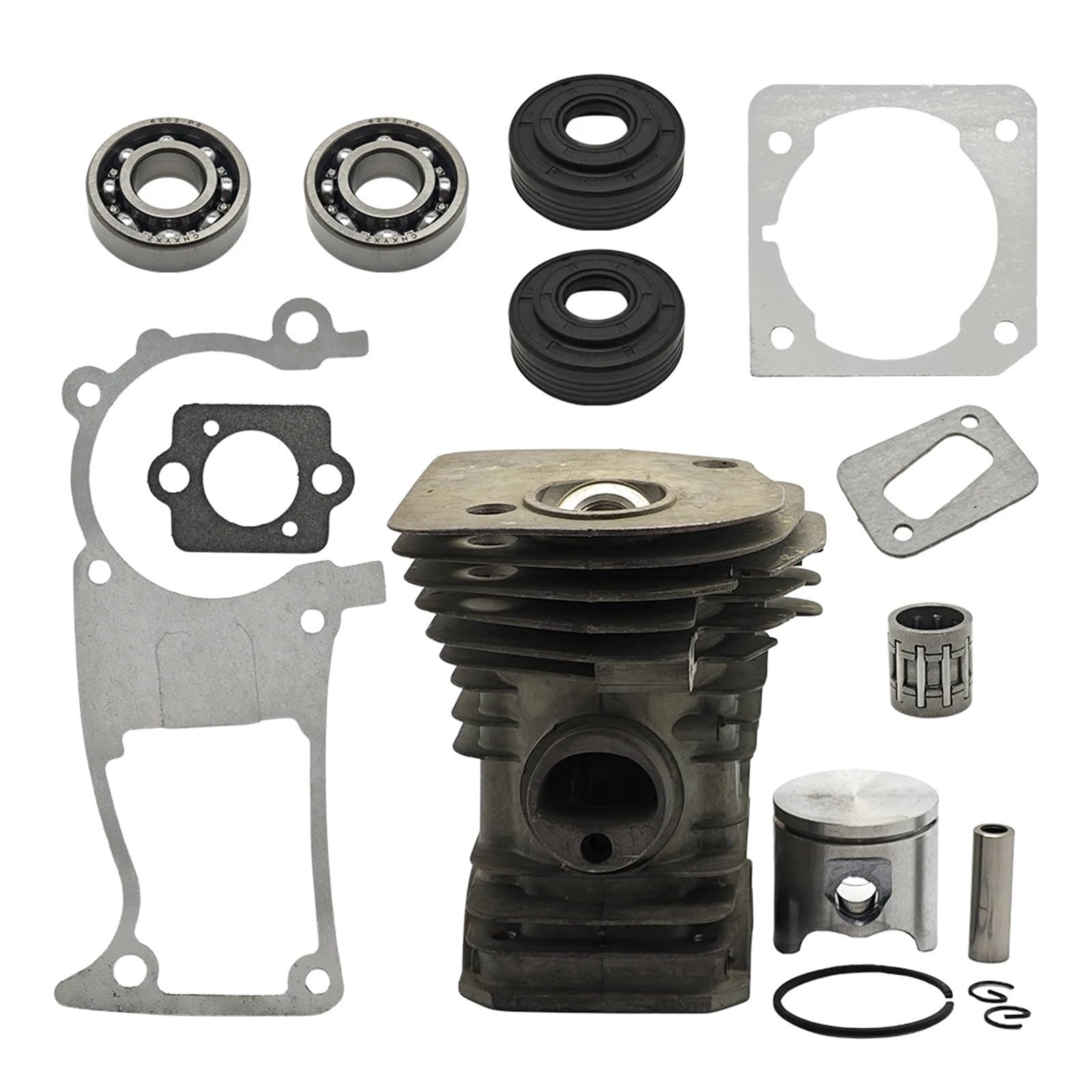 Compatible con Husqvarna 340 345 E, repuesto for herramientas de jardinería, kit de junta de sello de cojinete de cigüeñal de pistón de cilindro de motosierra de 40 mm