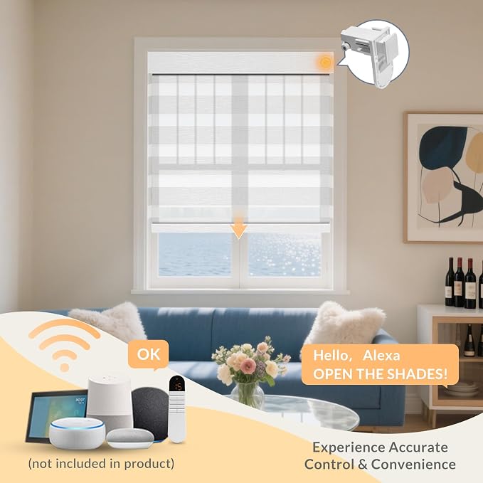 Persiana Zebra Motorizada Boolegon, 65% Blackout, Blanca Nube miniatura 2
