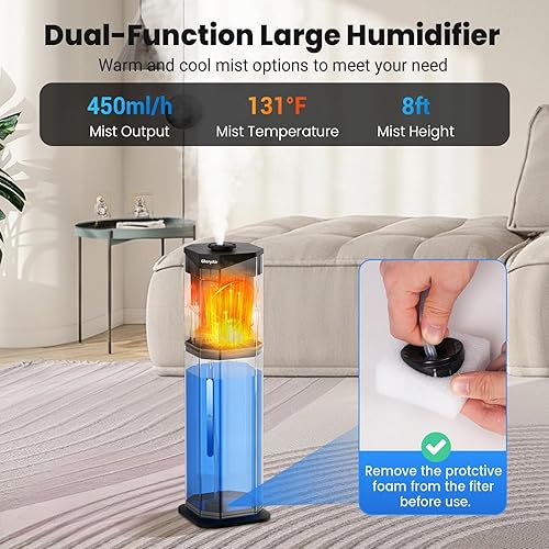 Miniatura 3 de Humidifiers for Bedroom - GloryAir 2.38Gal9L Top Fill Warm & Cool Mist Humidifier for Large Room 750ft with Auto Mode 7-Color Light, Humidistat,