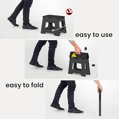 Miniatura 3 de Vigar Taburete plegable compacto, 10-12 pulgadas, ligero, capacidad de 330 libras, antideslizante, plegable, cuerpo geométrico