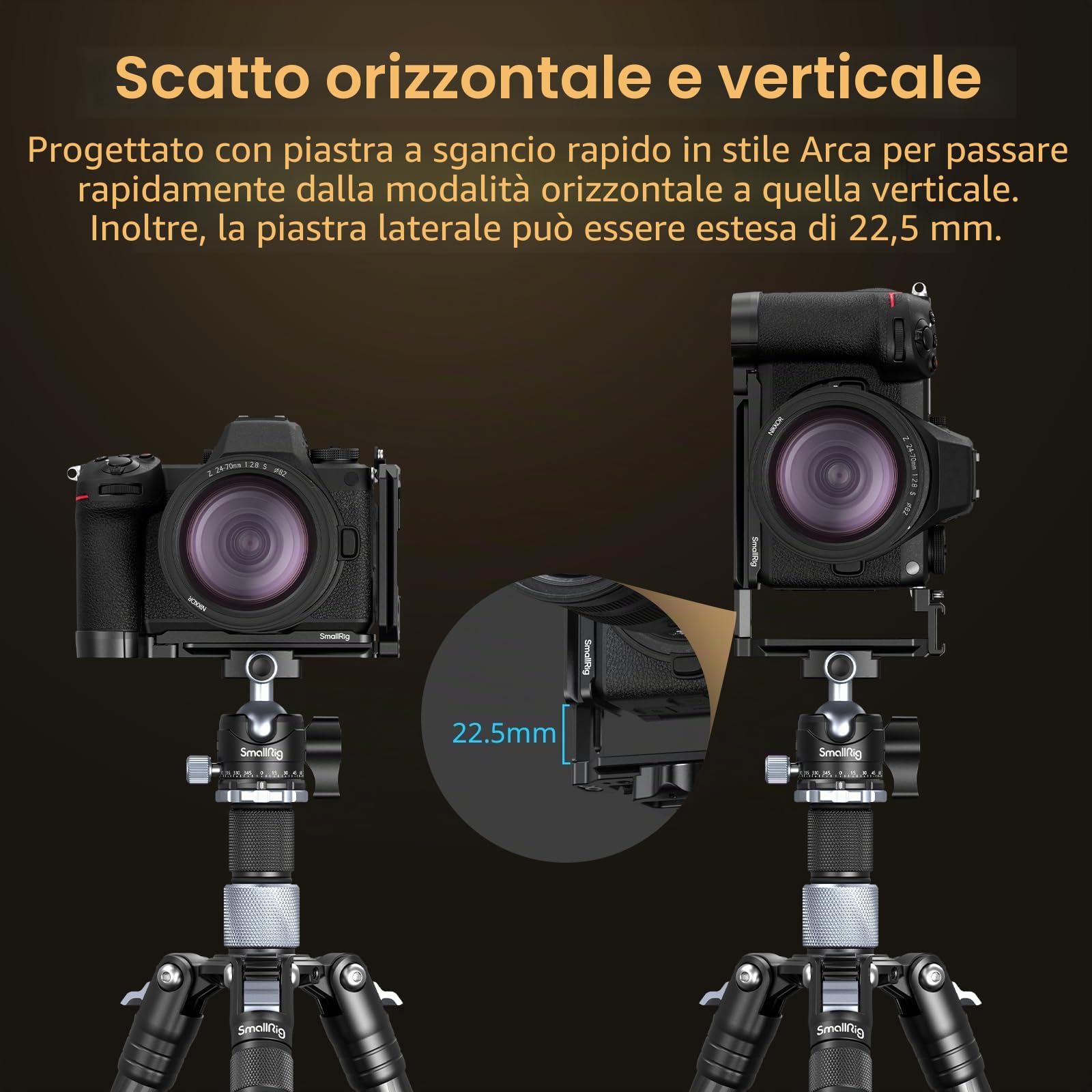 SMALLRIG Piastra a L per Nikon Z6III, Staffa a L per Arca, con Fori Filettati da 1/4"-20, Presa QD, Attacco Cold Shoe, per Riprese Orizzontali e Verticali - 4523