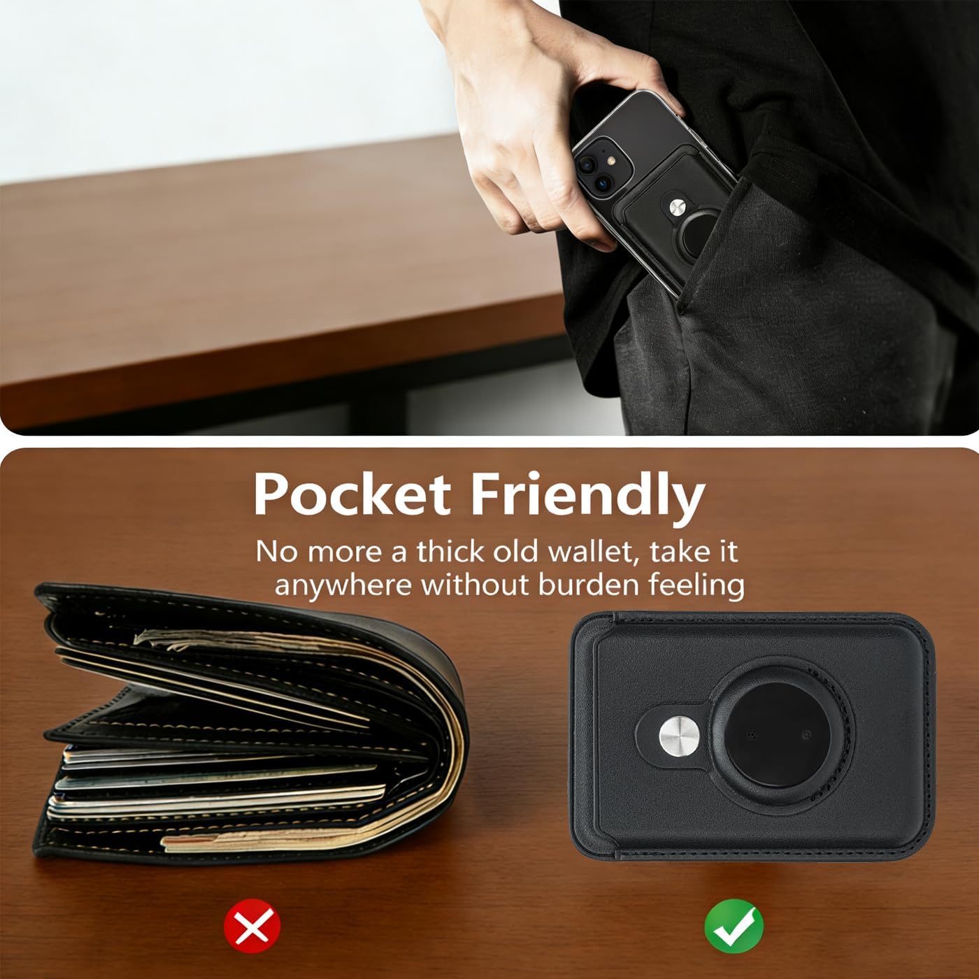 for MagSafe Wallet Work with Find My Functionality for iOS and Android Strong Magnetic Bluetooth GPS Tracker Smart MagSafe Wallet with Apple Find My and Google Find Hub Compatibility