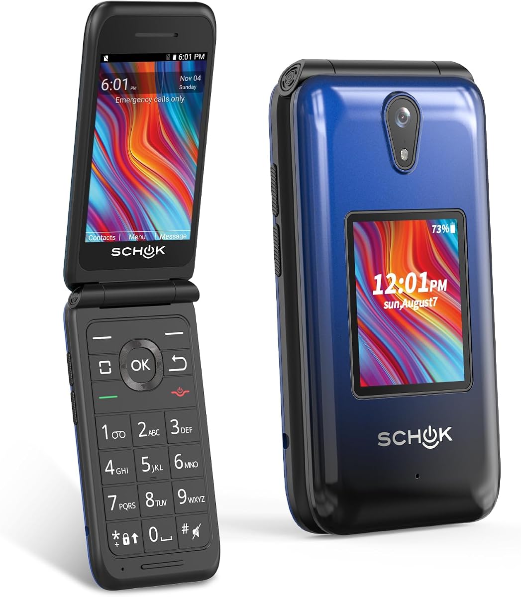 Teléfono plegable 4G, compatible con AT&T/T-Mobile, carcasas reemplazables (azul/rojo)