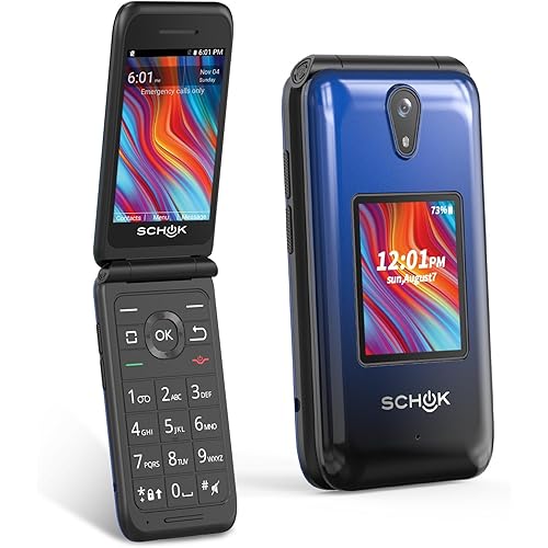 Schok 4G Flip Phone Unlocked, 3.2" Dual Screen Flip Phones for Seniors & Kids, Basic Phone for Travel，AT&T/T-Mobile Compatible, Big Button, Replaceable Shells (Blue/Red)