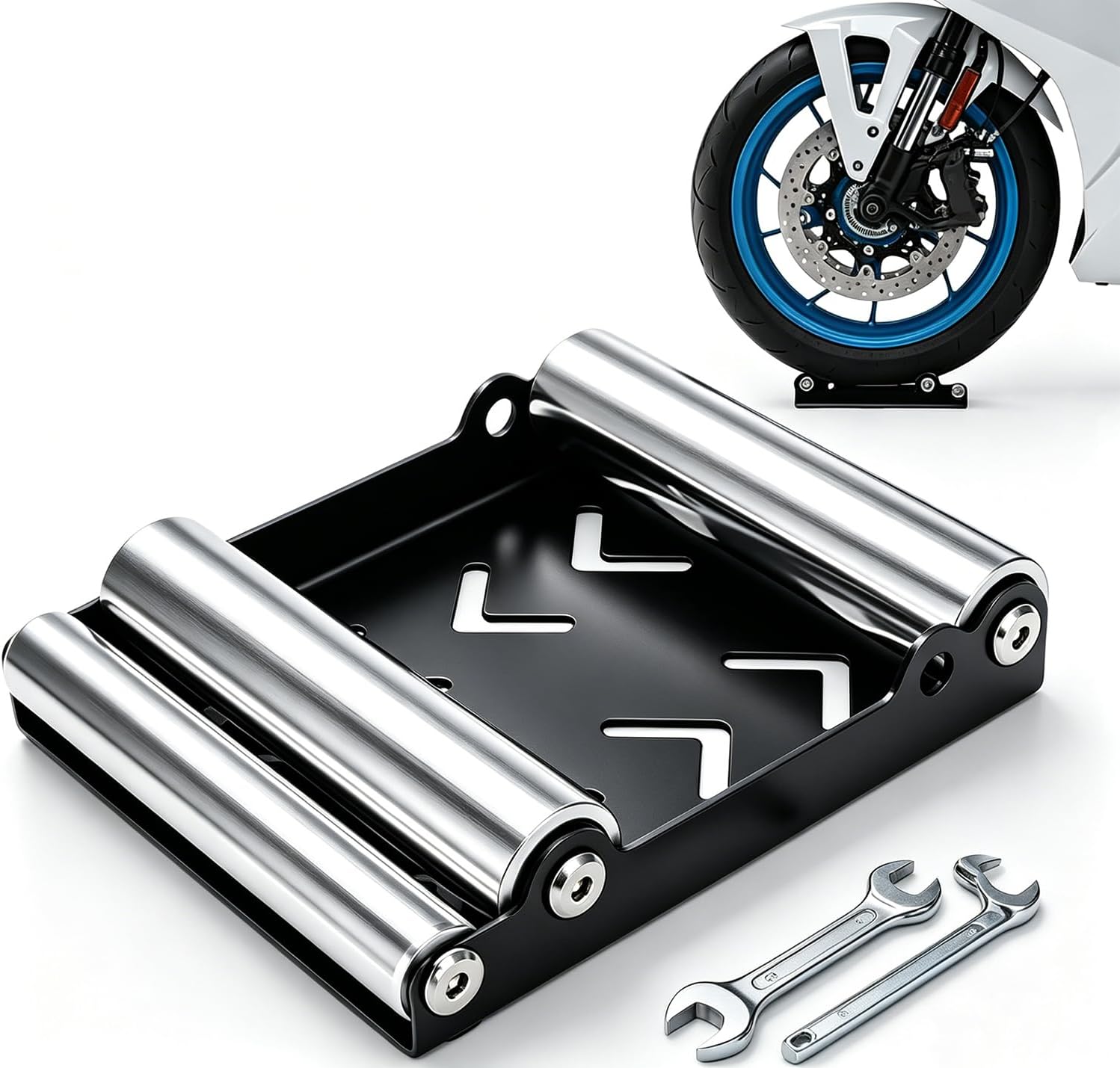 Motorcycle Wheel Cleaning Stand,Universal Adjustable Wheel Roller Stand for Motorcycles Dirt Bikes like Ninja 400/YZF R3/GSXR Tire Cleaning & Chain Maintenance (Weight < 700 LBS & Tire Width <250 mm)