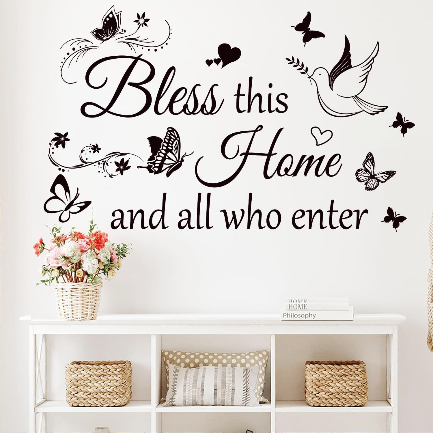 Family Wall Decor Sticker Wail Quotes Bless This Home and All Who Enter Quotes Decals Motivational Stickers for Living Room Bedroom Home Decor Wall Decoration.