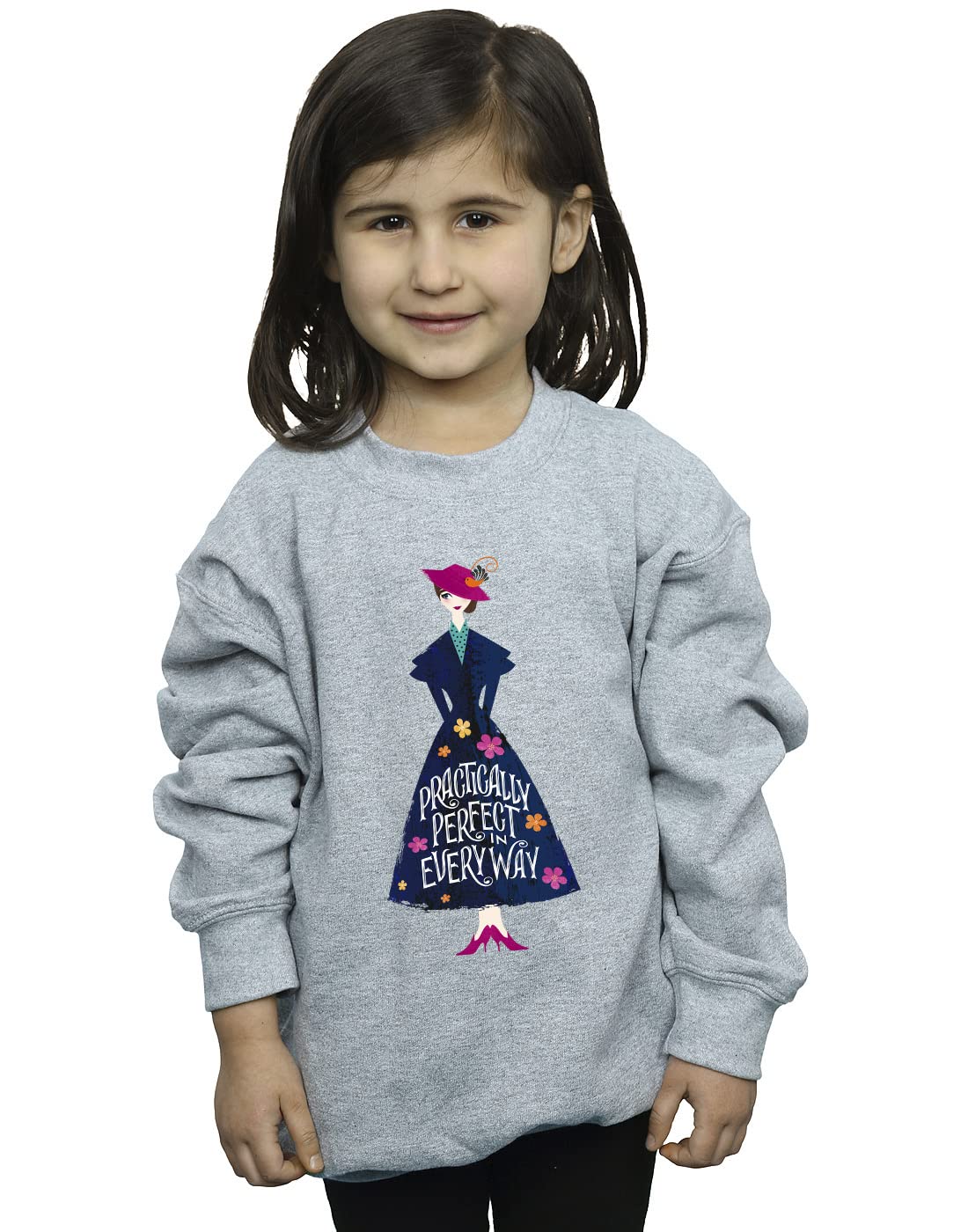Absolute Cult Mary Poppins Girls Practically Perfect Standing Sweatshirt Sport Grey 7-8 Years