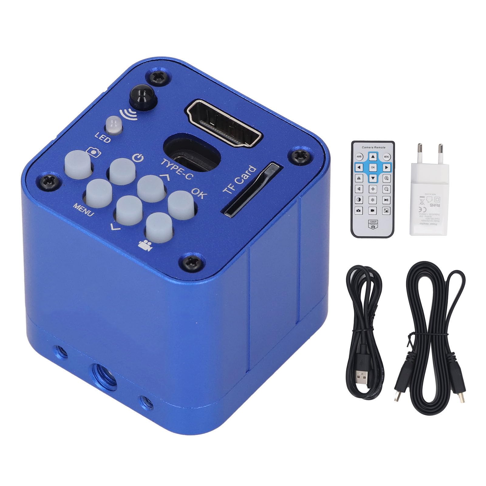 Fafeicy Cámara de Microscopio Industrial, Sensor de 24 MP con Vídeo 1080P, Ocular Digital USB con Sensor CMOS para Inspección Visual e Investigación Científica (Enchufe de la UE)