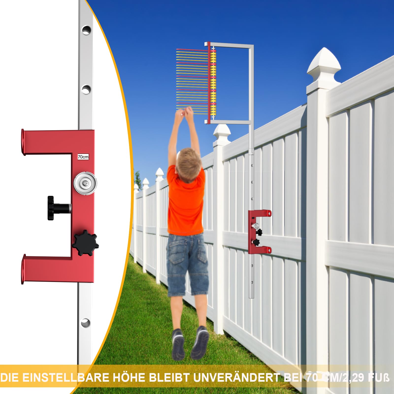 Vertical Jump Tester, Vertikaler Sprungtester -einstellbare Höhe, Wall Mounted Vertikaler Sprung Trainer Sprung Training, Wandmontage Vertical Jump Measurement Tool (Yellow and Red, 70)