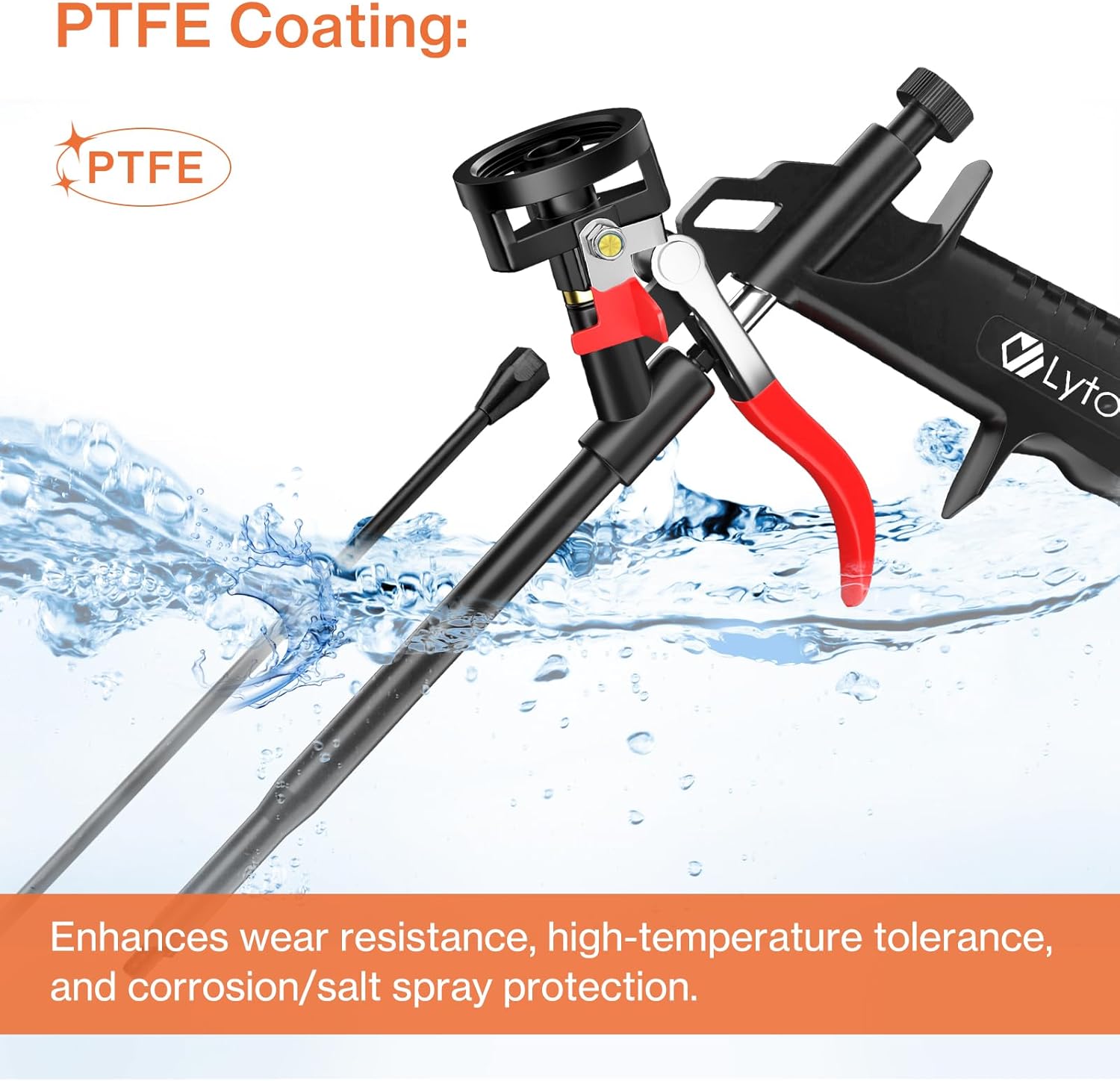 Lytool 2pcs Spray Foam Gun Kit with 12.6" Extension Rods and 15.7" Cleaning Brushes Copper Nozzle PTFE Coated Barrel Adjustable Caulking Gun for Insulation and Sealing Compatible with PU Foam Cans