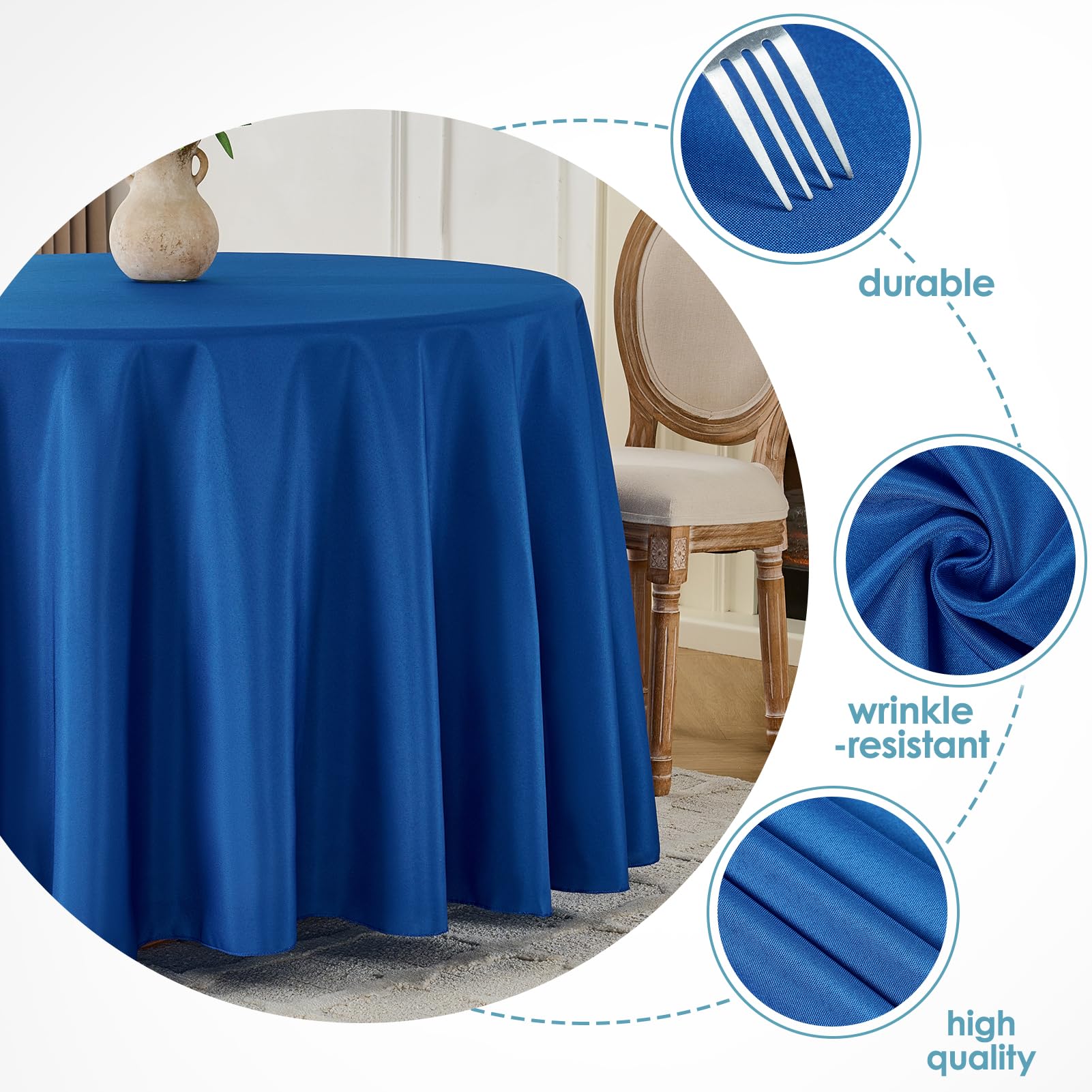 VidaFete Confezione da 6 tovaglie rotonde in poliestere, antimacchia, resistenti alle pieghe, per cucina, sala da pranzo, feste, matrimoni, decorazione rotonda per tavolo da buffet (blu reale)