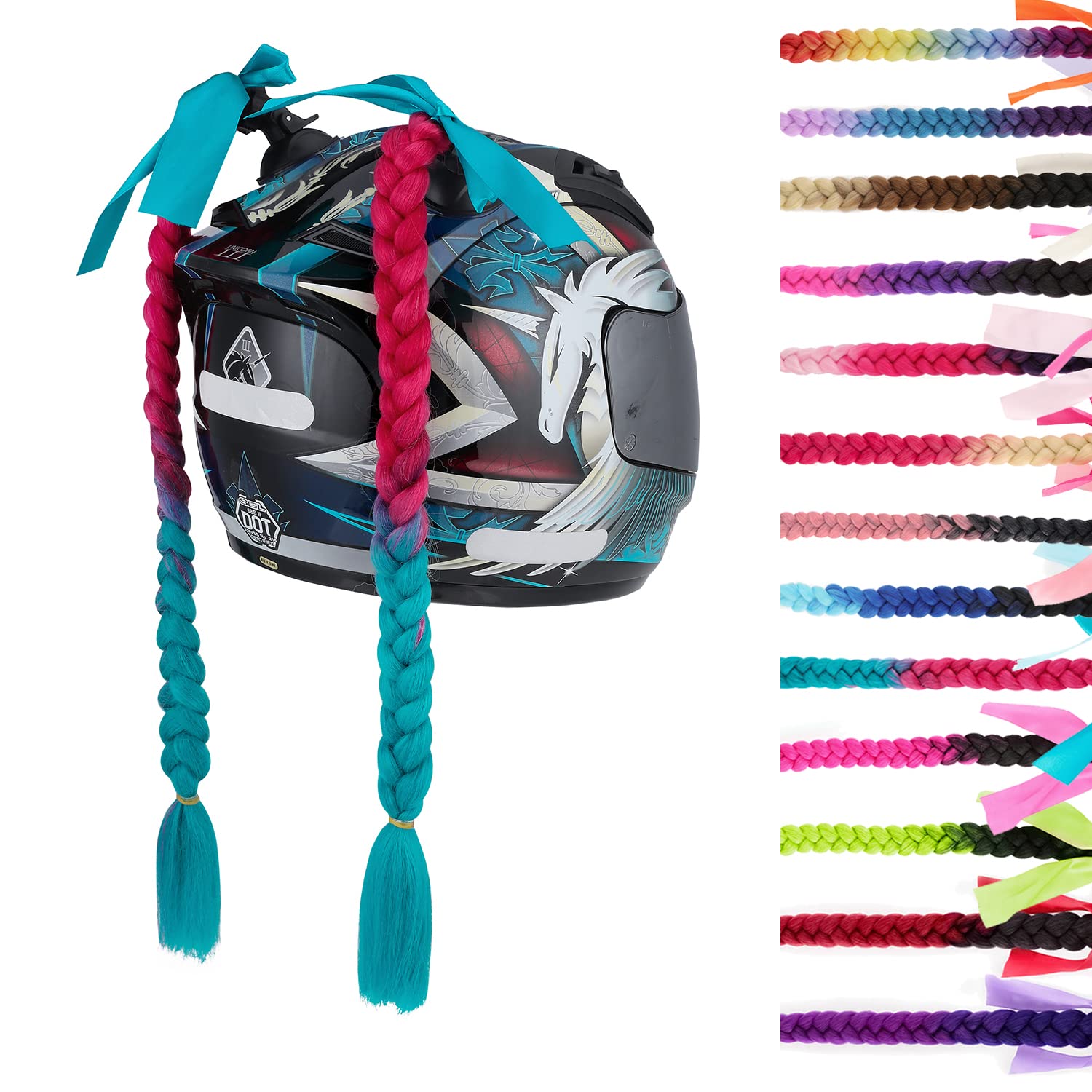 SEGO 1PCS/2PCS Helmet Pigtail Braids with Detachable Suction Cup Bowknot Ponytail Hair Many Colors (Helmet not Included)