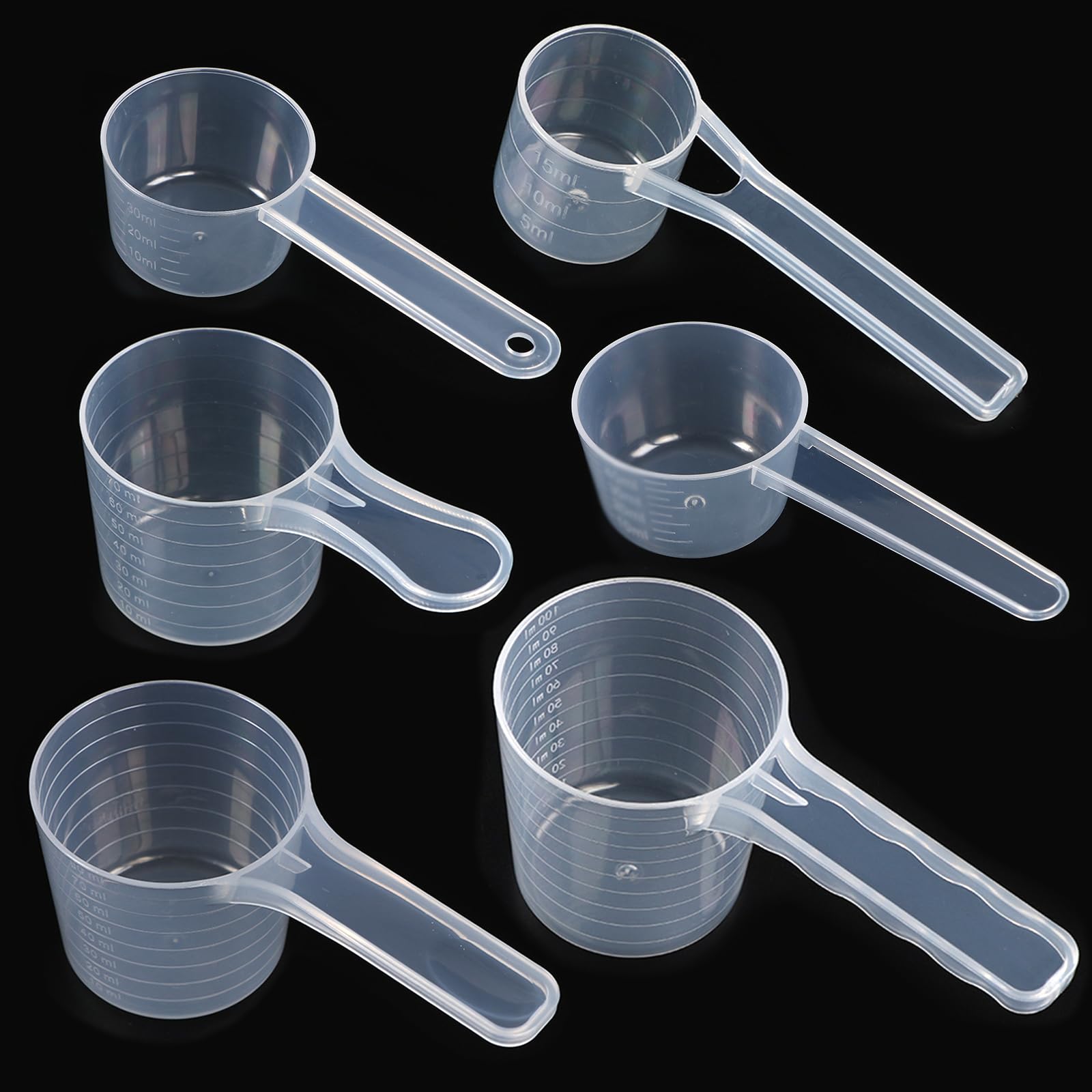 Plastic Measuring Spoons Sets, 6 Pcs Transparent Measuring Scoop 15ml 30ml 50ml 70ml 80ml 100ml Spoon Scoops for Food Flour