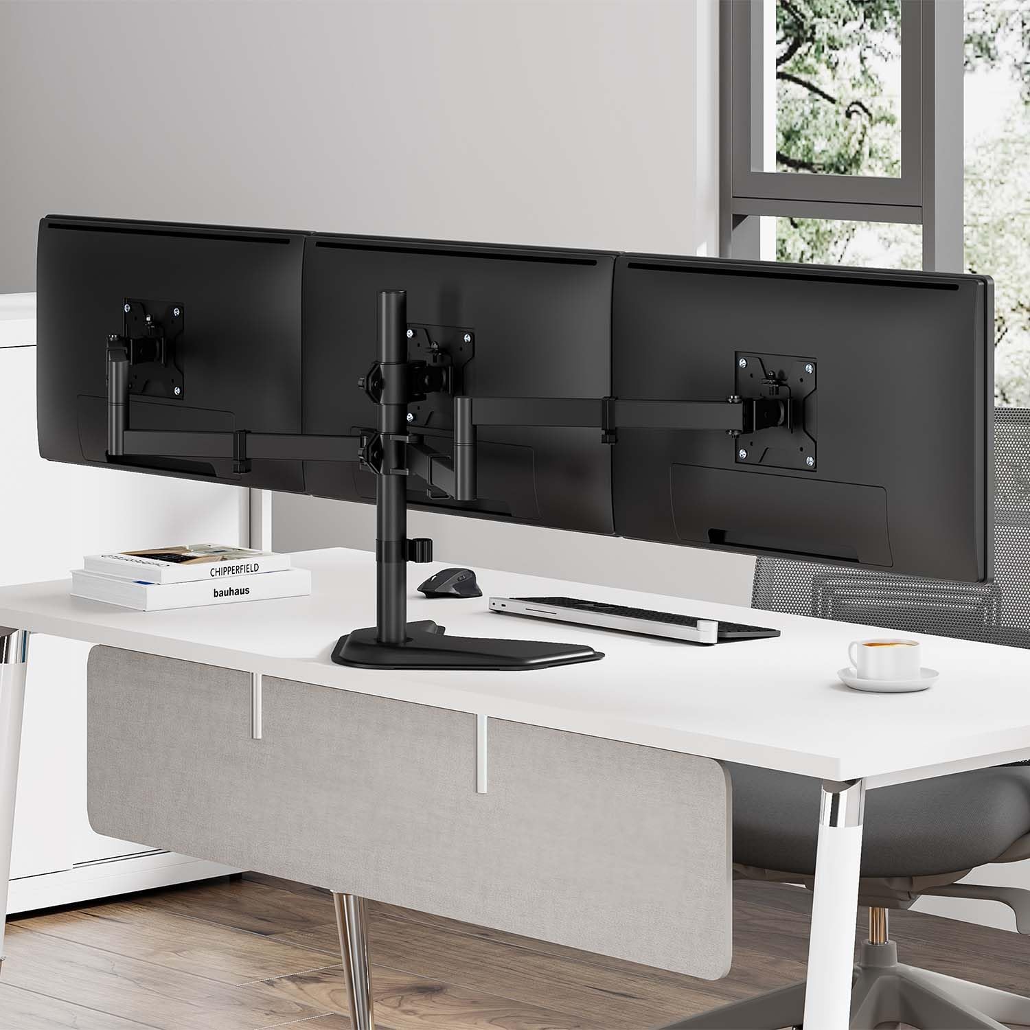 Aisens Support de Table avec Socle Eco Rotatif et inclinable pour 3 écrans 10 kg de 13-27 Noir