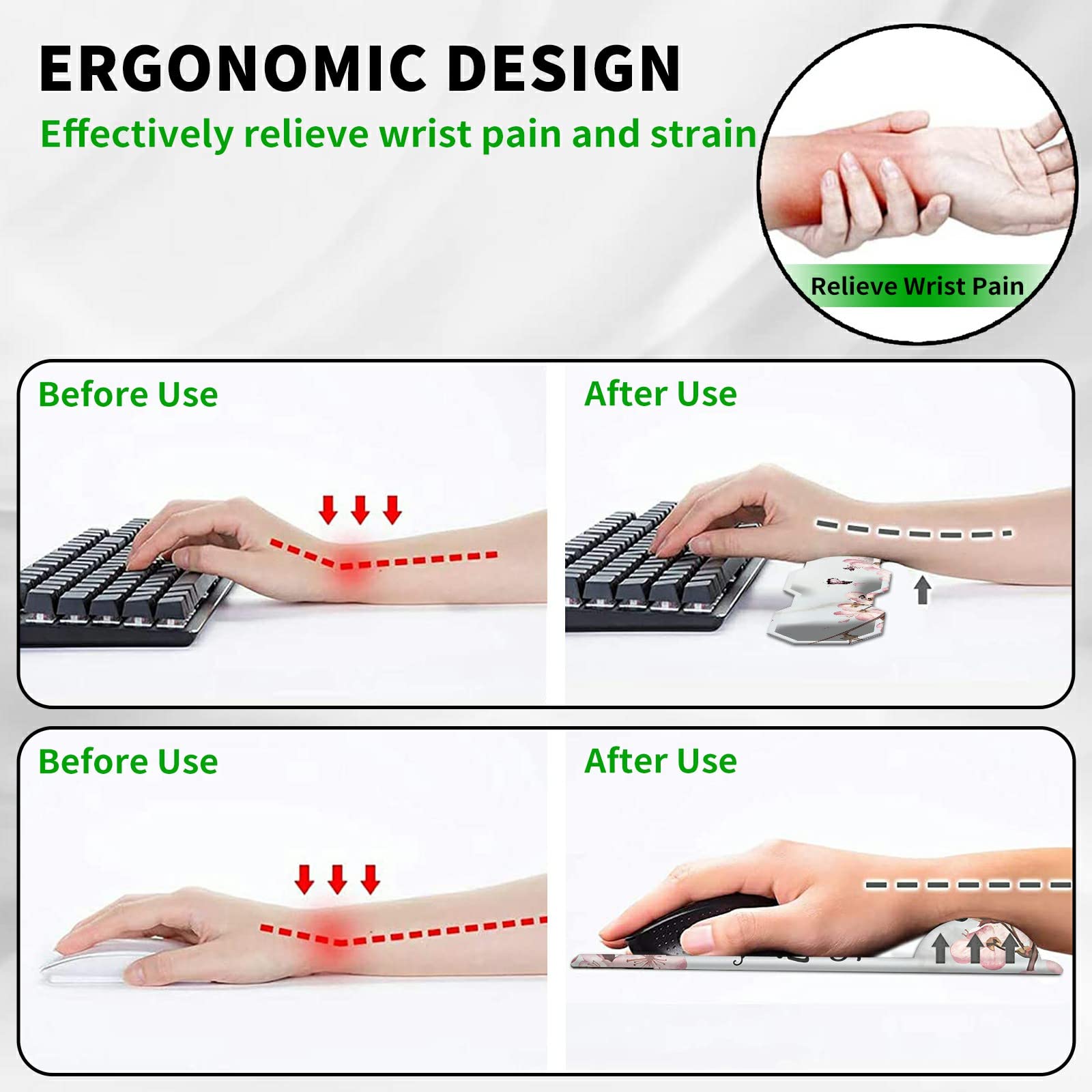Ergonomic Wrist Rest & Mouse Pad Set - Cherry Blossom Comfort -3