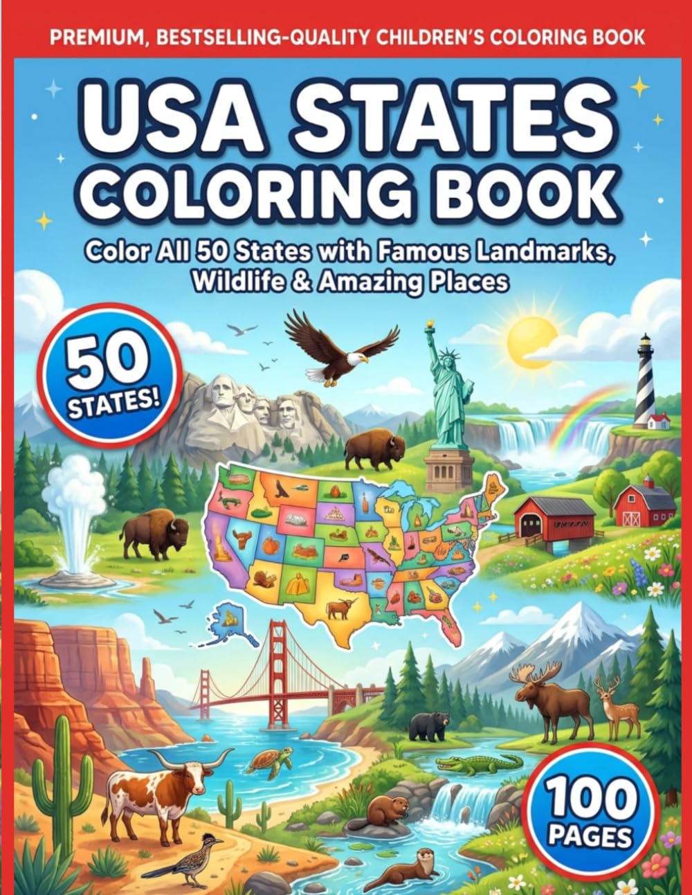 USA States Coloring Book: Color All 50 States with Famous Landmarks, Wildlife & Amazing Places