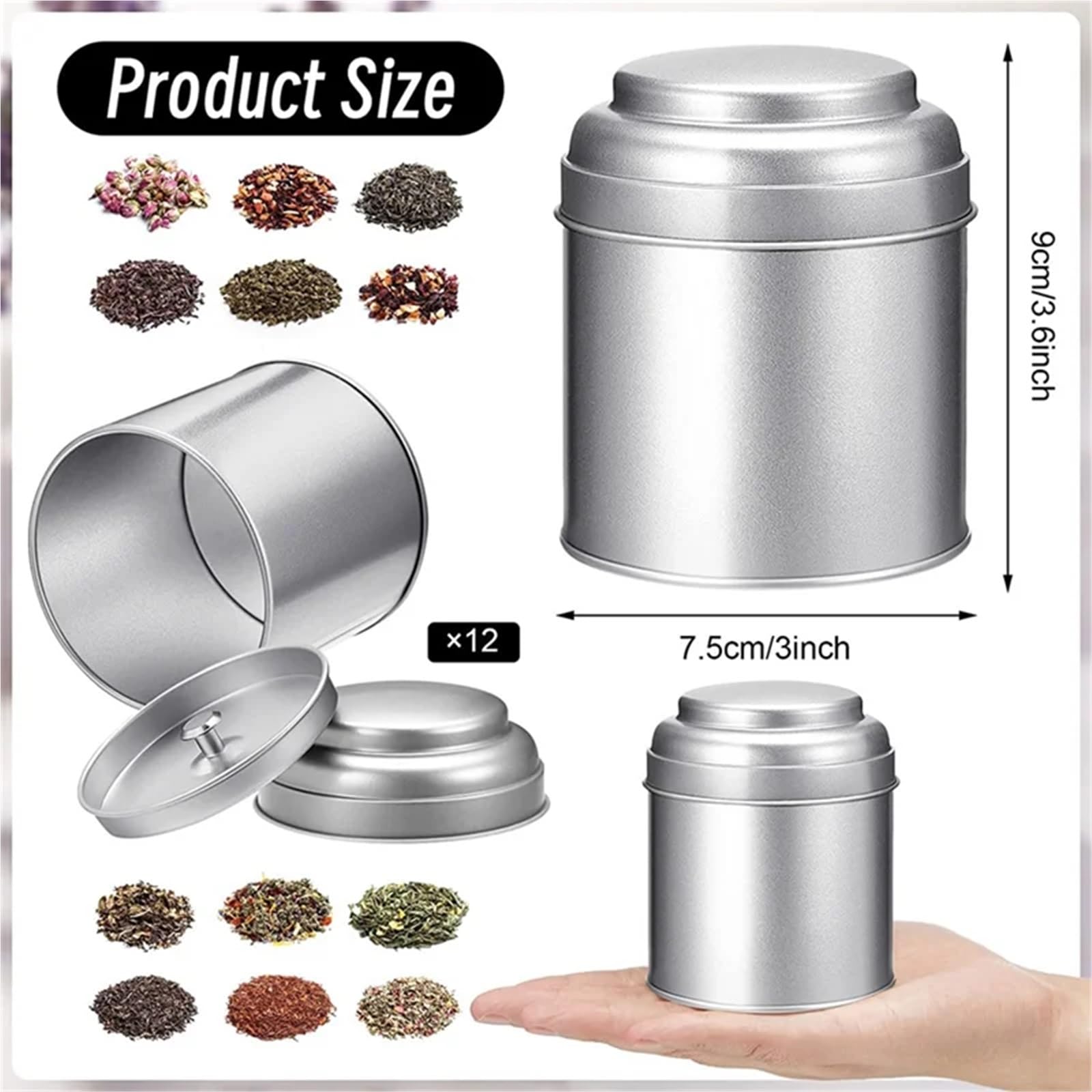 Lata de té 12 piezas con tapa doble hermética, redonda, 8 oz, for cocina, hojas sueltas pequeñas para Almacenamiento