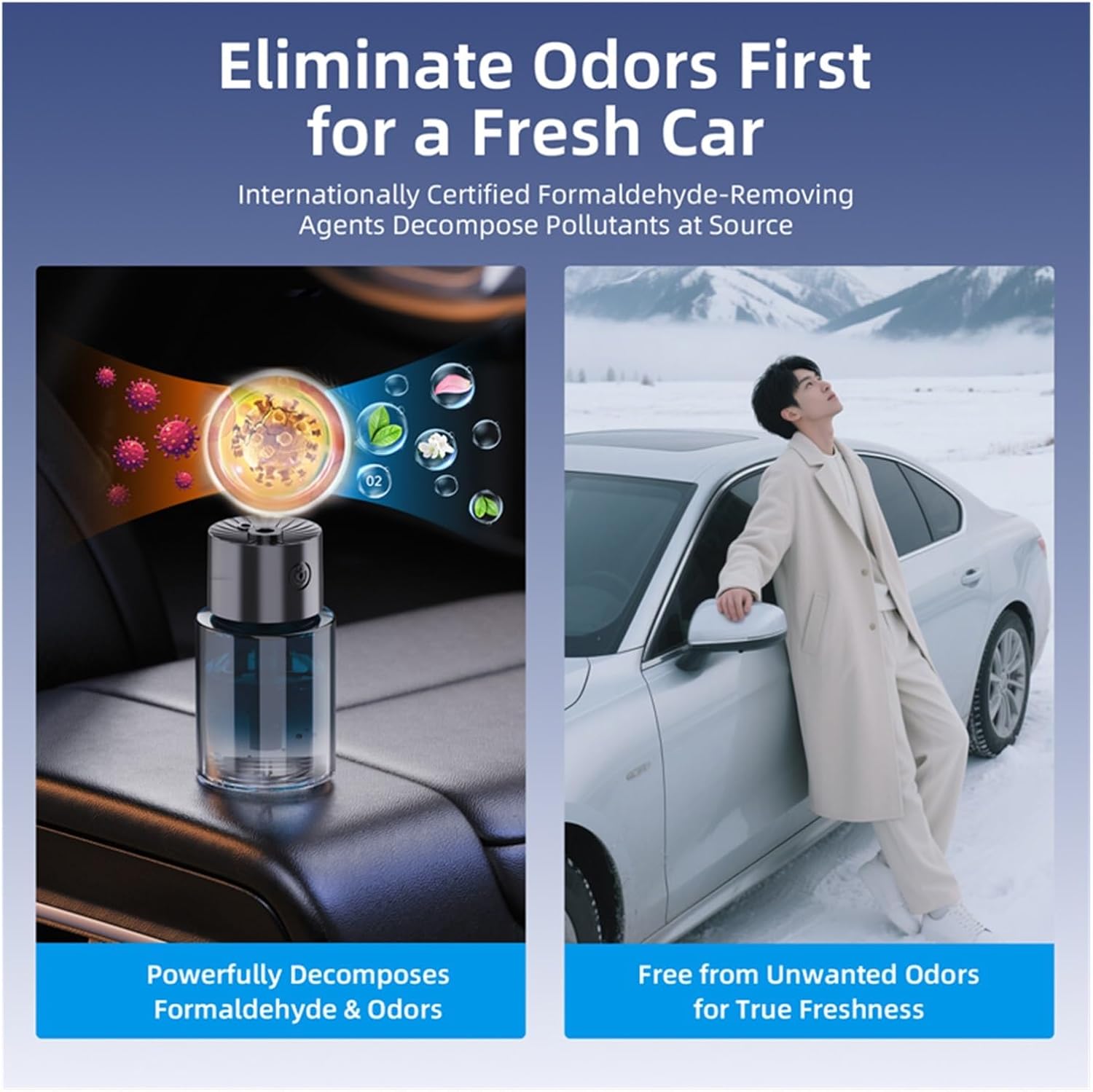 VYVYLABS Smart Car Humidifier with a long-lasting fragrance feature.