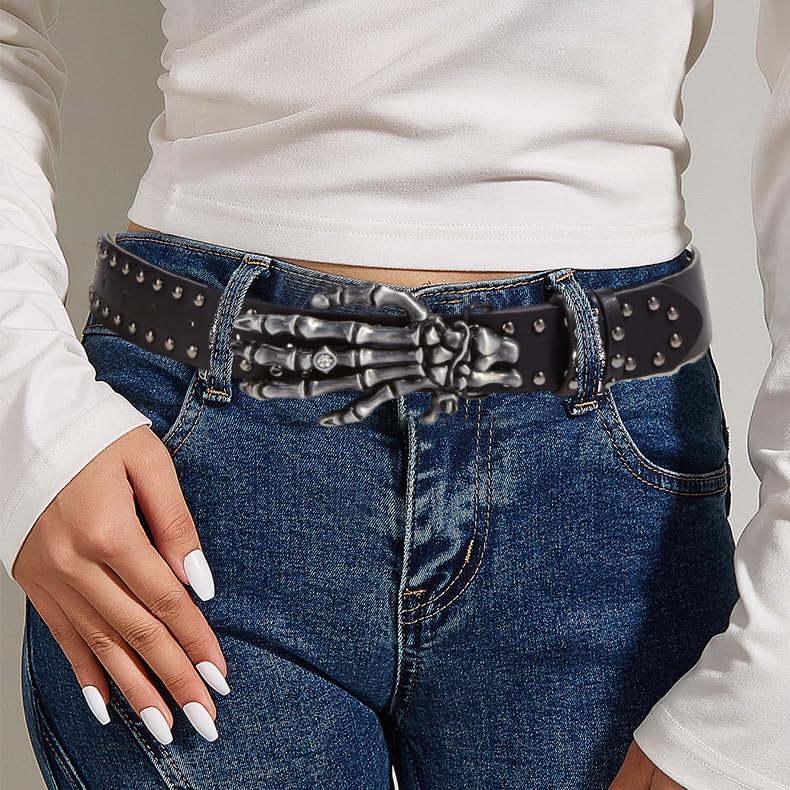 Vintage Skeleton Hand Riveted Waist Belt Hip Hop Punk Rock Y2K Belt for Men Women2