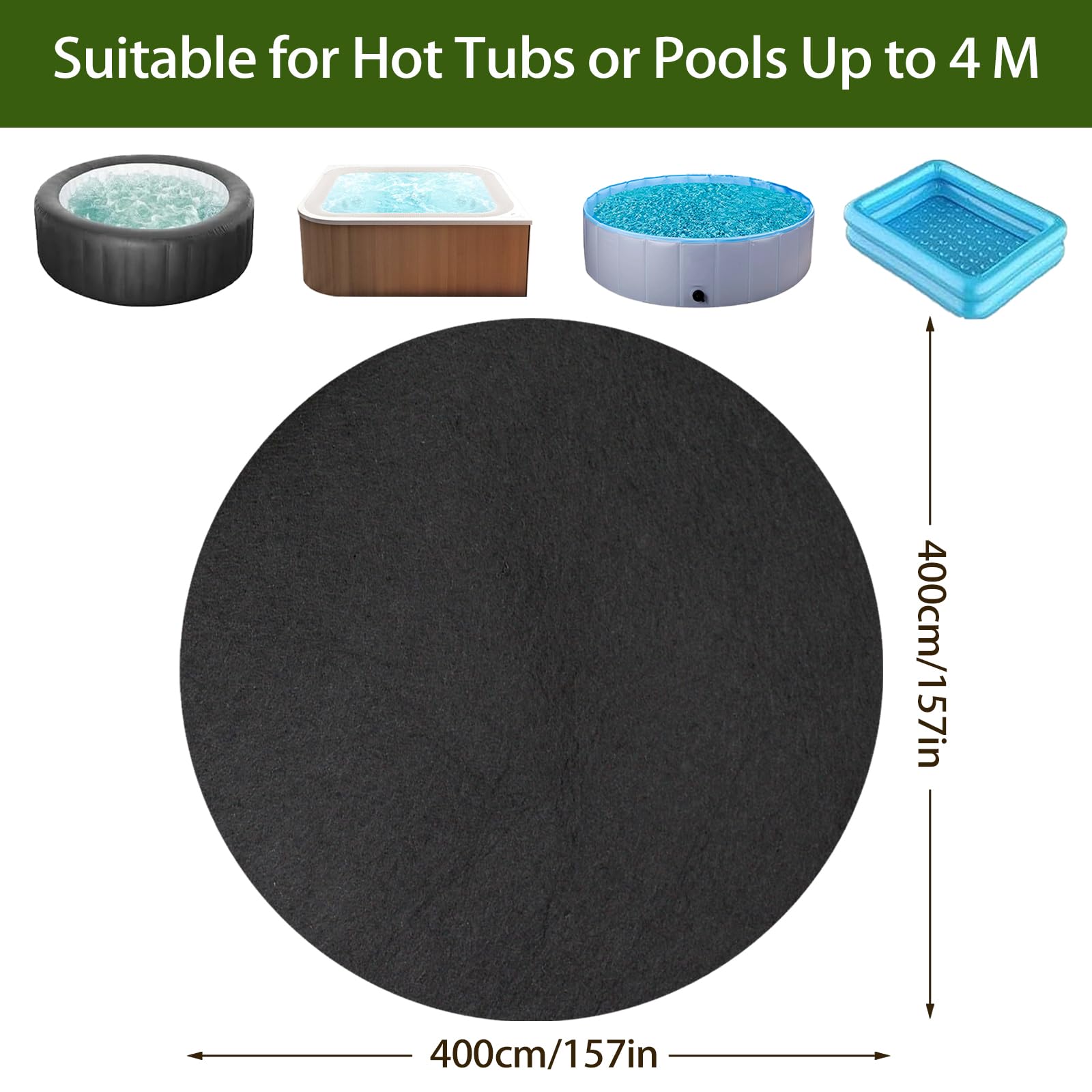PoolUnterlage Pool Unterlage Rund 400 cm Outdoor, Pool Bodenmatte, Whirlpool Unterlage, Bodenschutzmatte, Whirlpool Matte, Poolfolie Poolmatten Schutzboden
