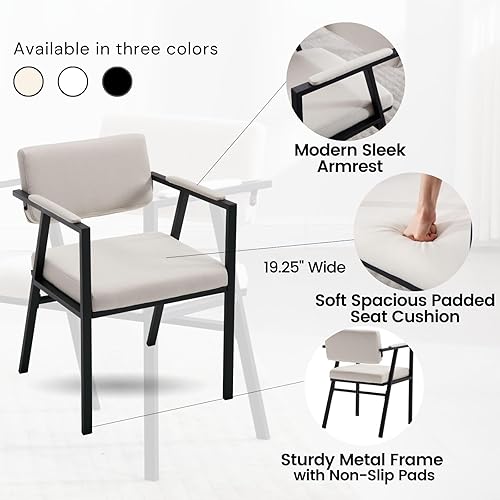 Miniatura 4 de LukeAlon Juego de 2 sillas de comedor de lino, modernas sillas de comedor tapizadas con respaldo abierto con reposabrazos, sillas laterales con