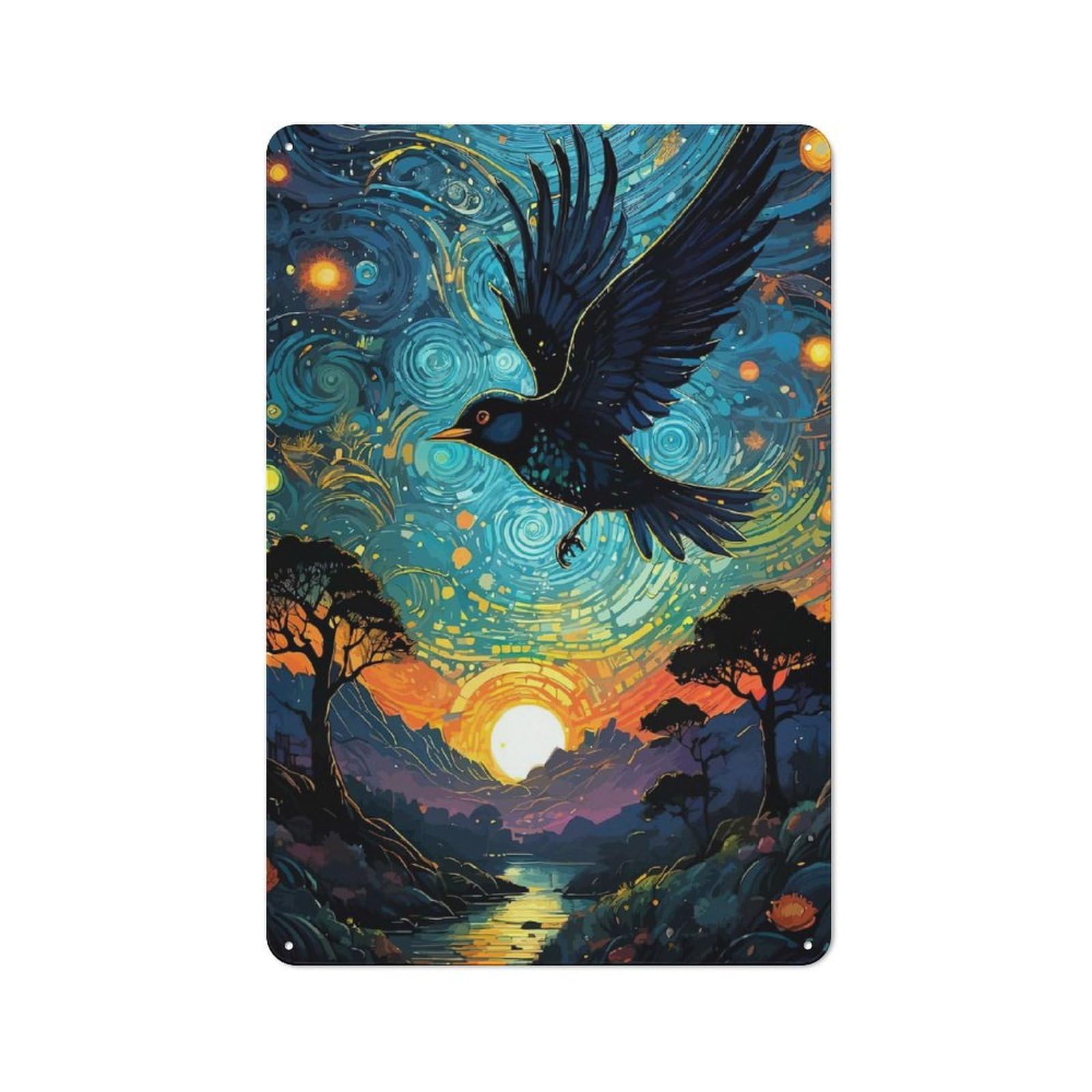 Junmoney Starry Night Bird Tin Wall Plaque 30X20cm With For Living Room Or Hallway, For Garage, Workshop And Man Cave Decoration