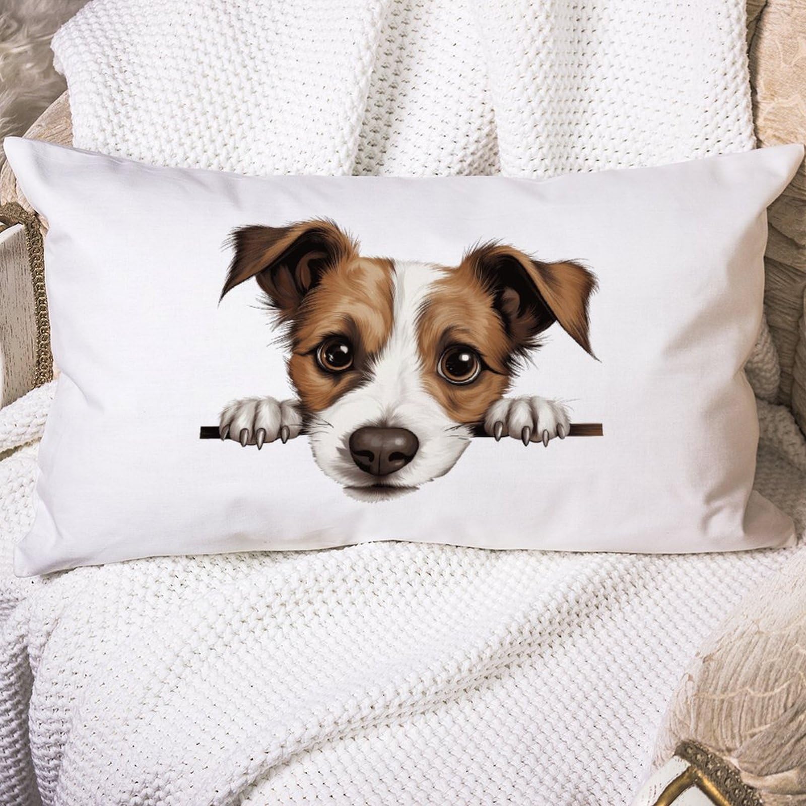 Freecustom Throw Pillowcase Lumbar Pillow Cover Jack Russell Terrier Dog Peeking Cushion Cases Animal Theme 12X20in Decorative Pillow Home Cotton Linen Abstract Pillow Case For Couch Sofa Bedroom